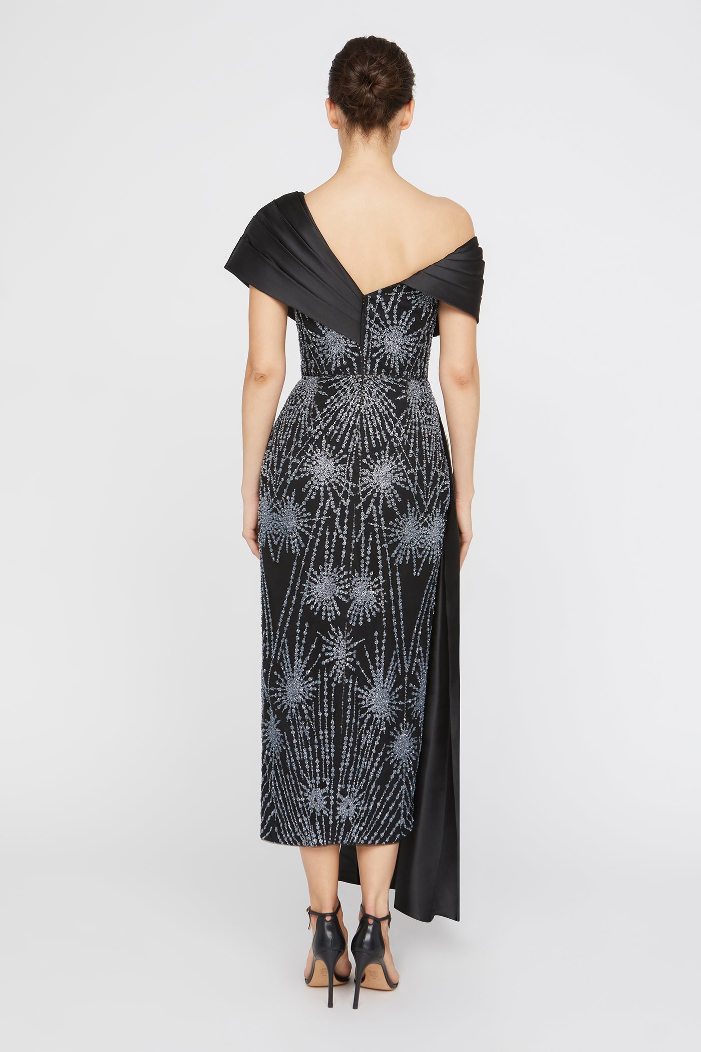Theia Women's Kelly Beaded Column Midi-Dress - Black Silver