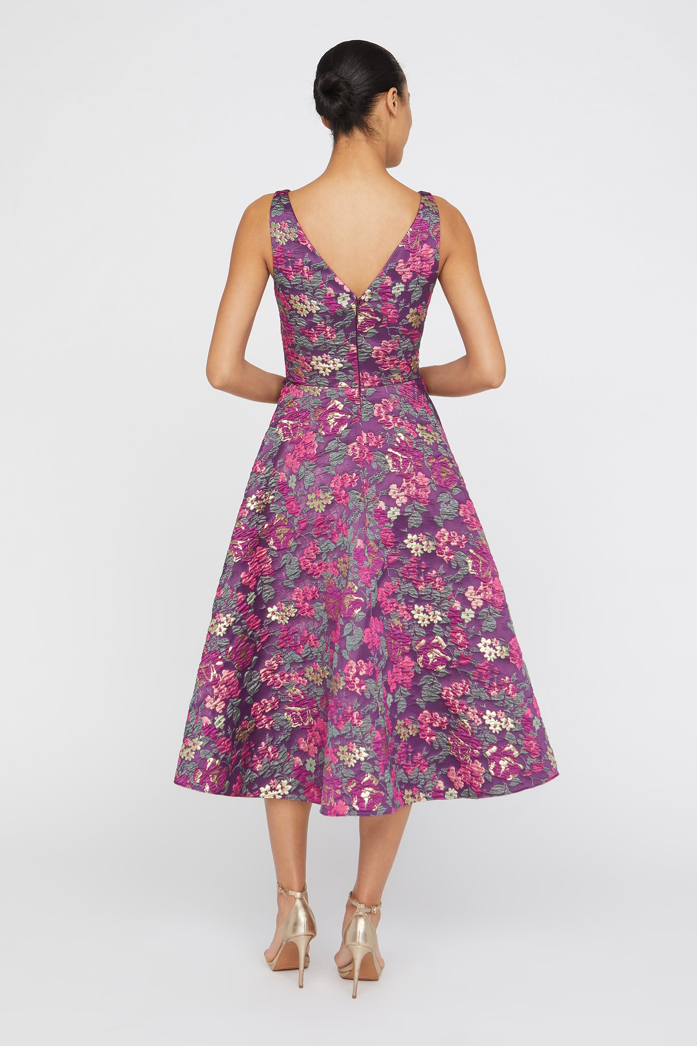 Theia Women's Pia Jacquard Tea-Length Dress - Oxblood Shadow Rose