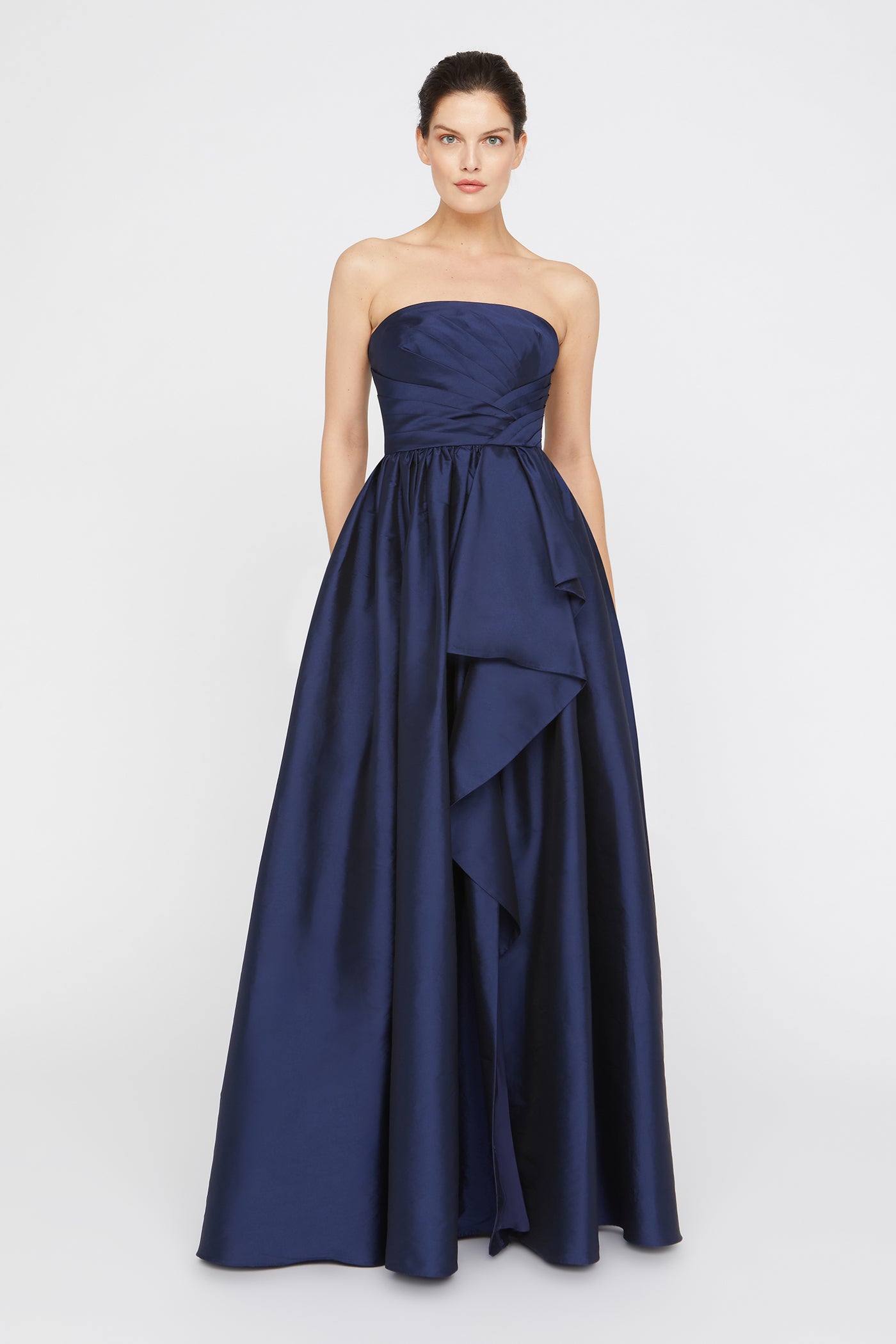 slim fit dress slacks Happy Clothing Leslie Fit and Flare Crossover Mesh Taffeta Midi Dress