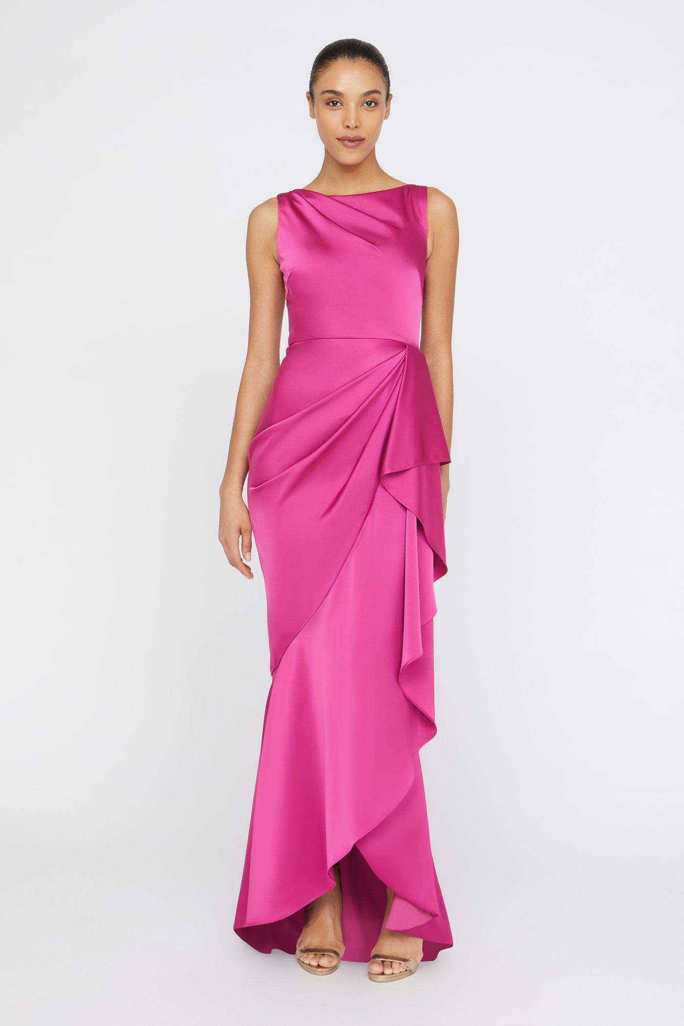 Theia Women's Harper Satin Draped Gown - Shadow Rose - Size 2 Theia Women's Harper Satin Draped Gown - Shadow Rose - Size 2