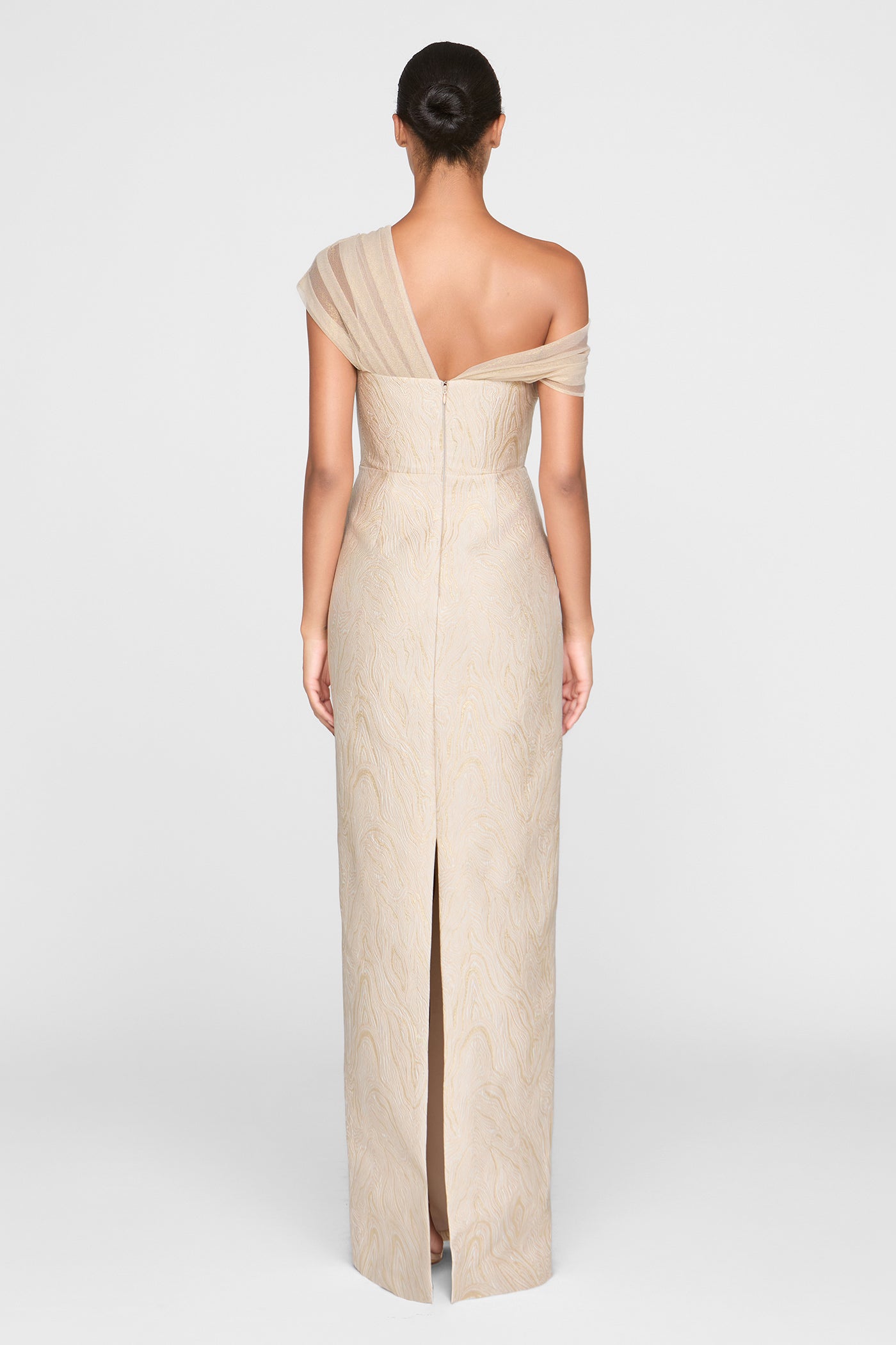 Zara Draped Shawl Column Dress 2 / Champagne Zara Draped Shawl Column Dress 2 / Champagne