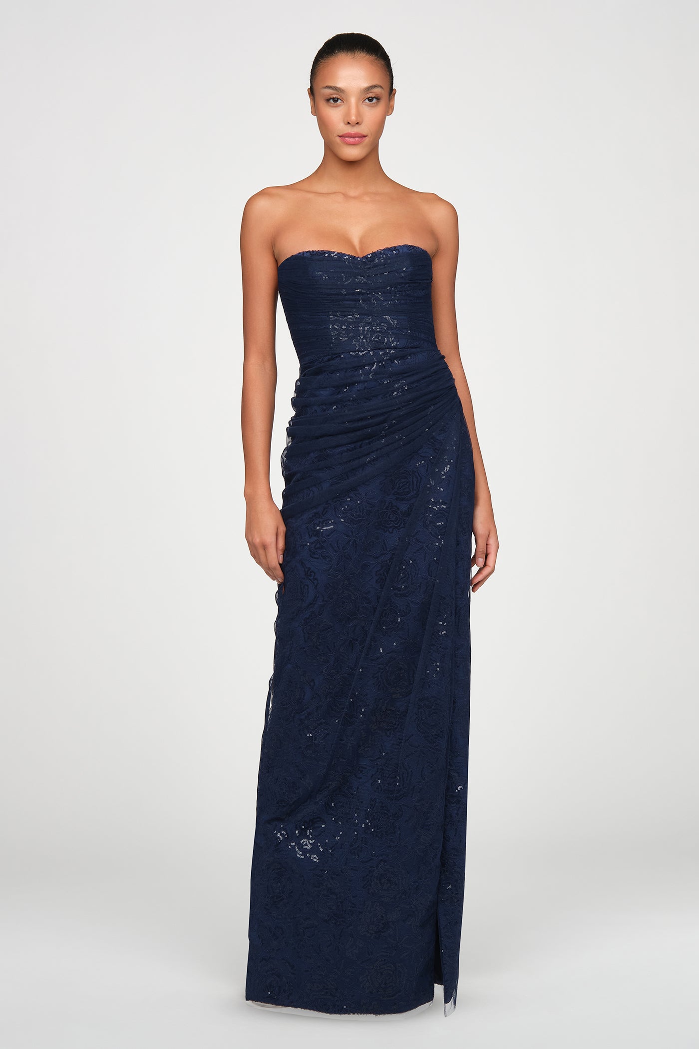 navy blue lace strapless dress Navy Blue Strapless Lace Tight Short Homecoming Dresses DM082310