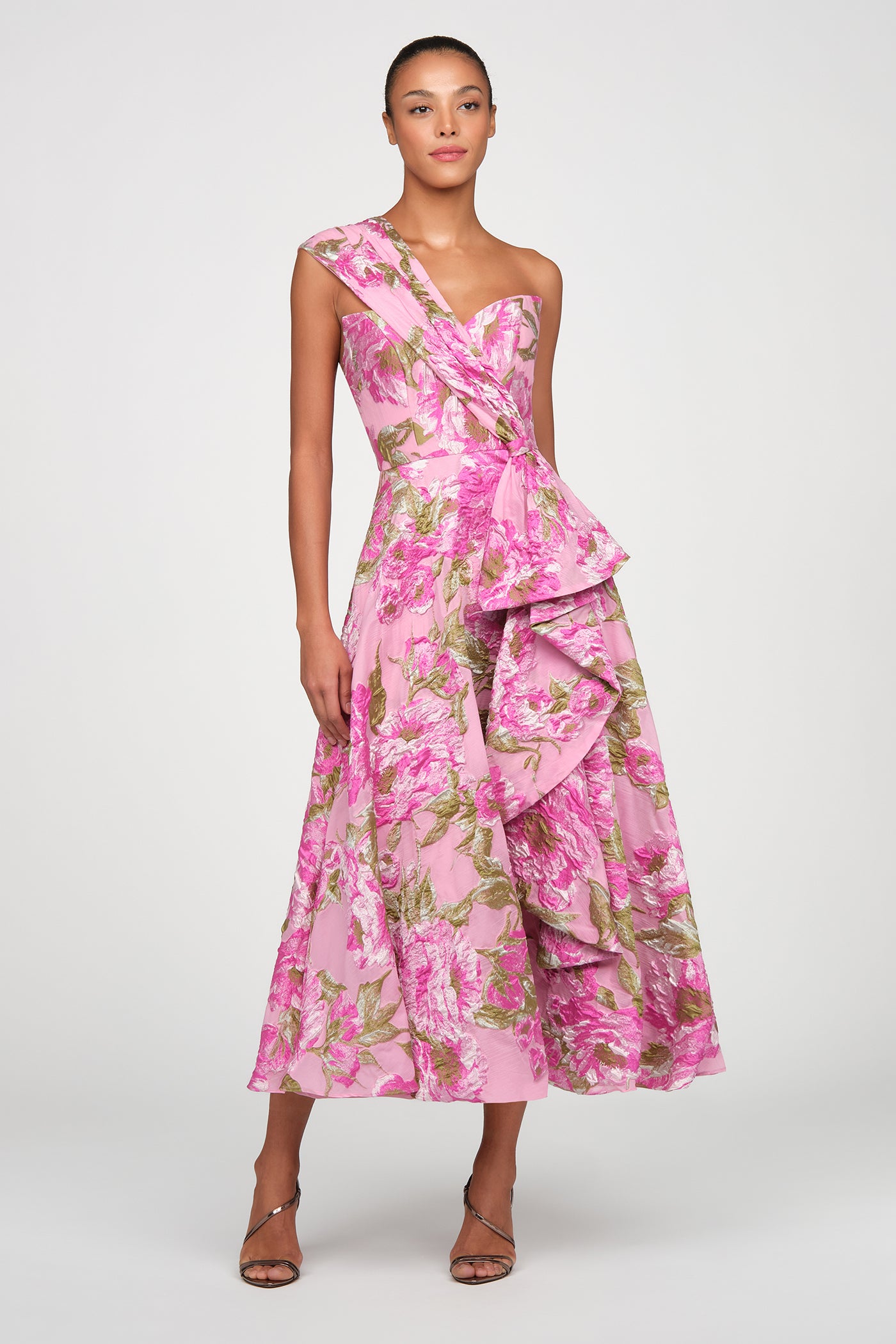 Zanthe Tea Length Dress 10 / Opera Mauve / Meadow Green