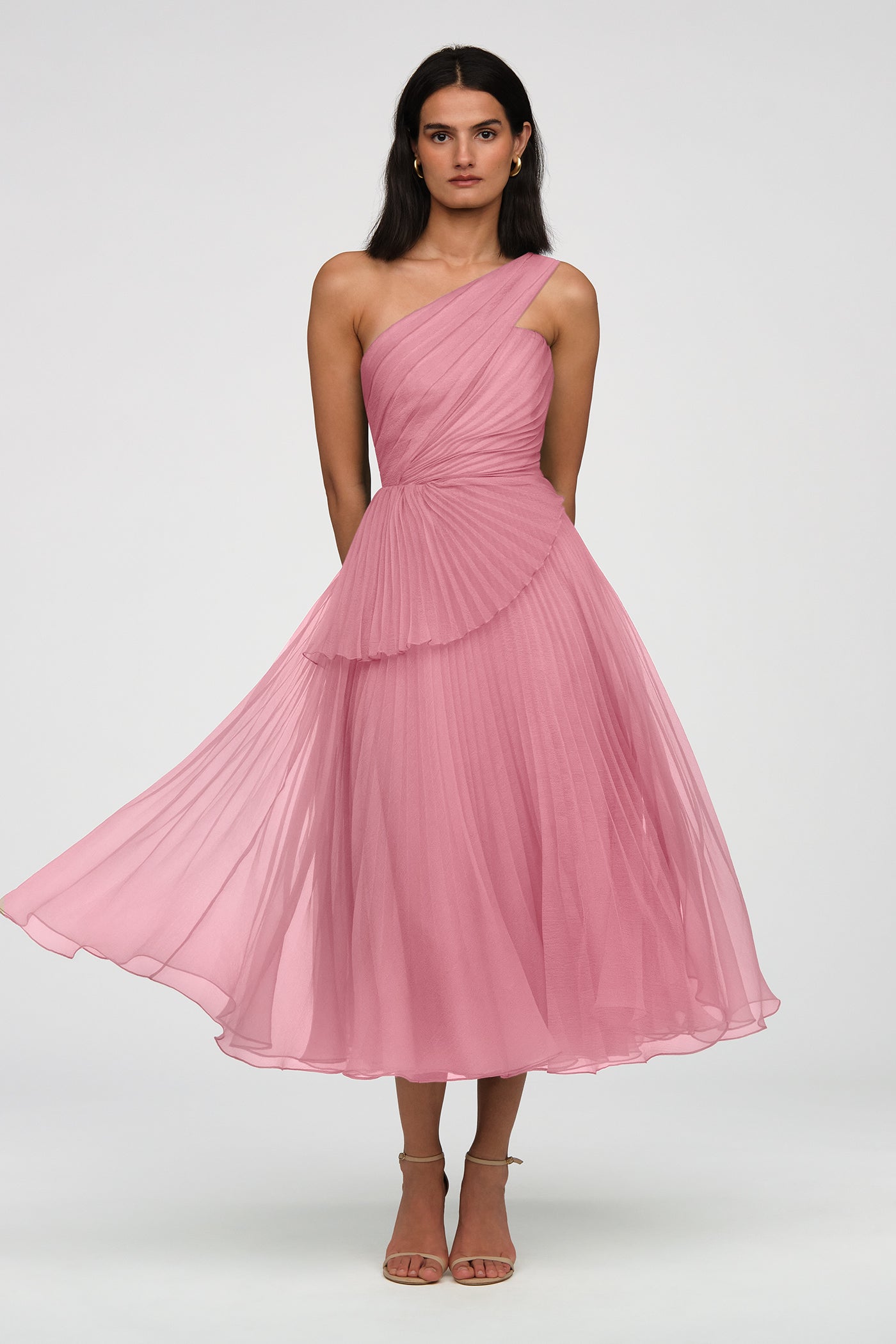 poly organza dress Organza Pleat Detailed Double-Faced Viscose Long Dress