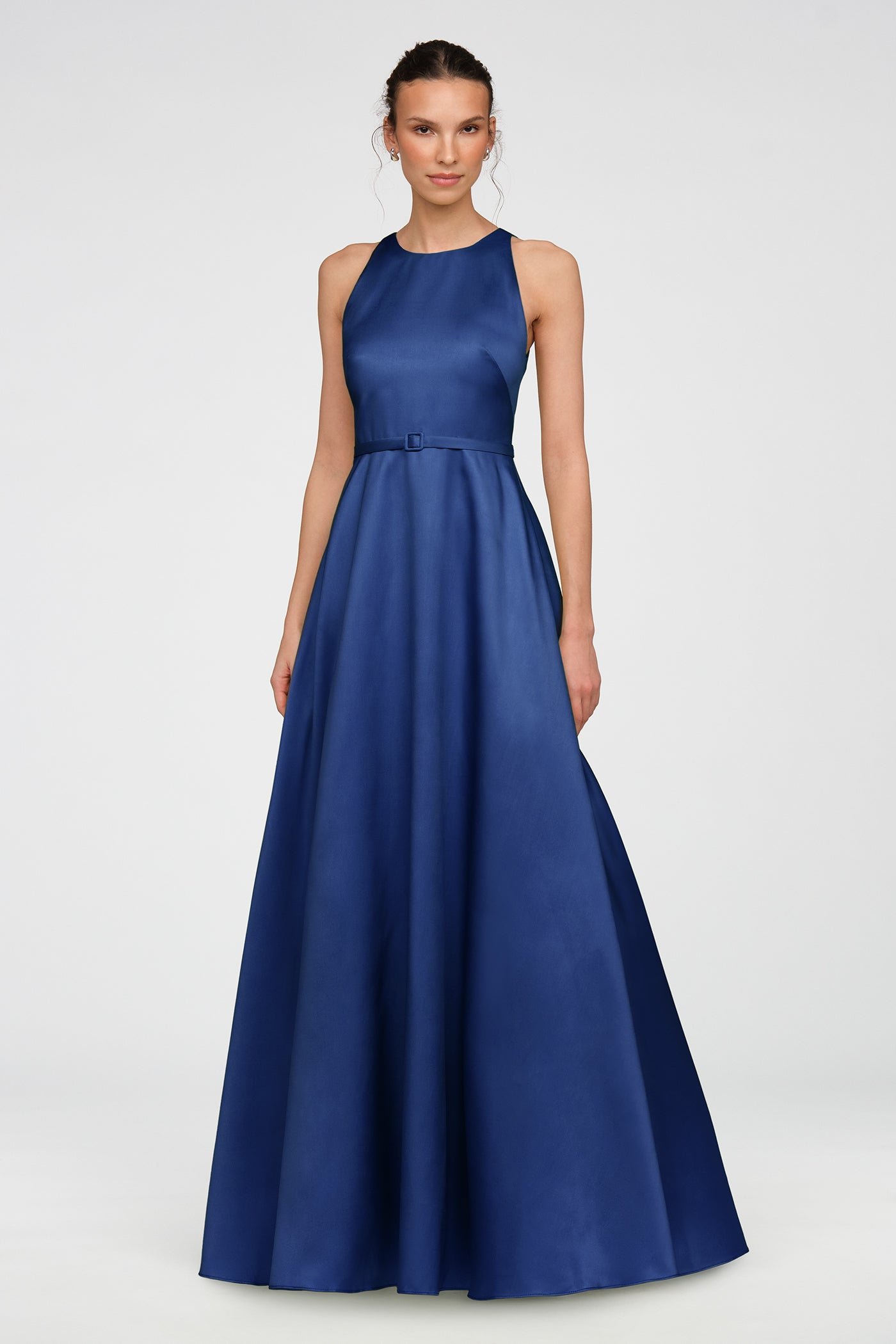 navy blue halter neck prom dress Minta Mikado Gown 12 / Nautical Color:Deep Indigo Navy Blue Sequin-Lace Formal Glitter Prom Dresses size-2XL