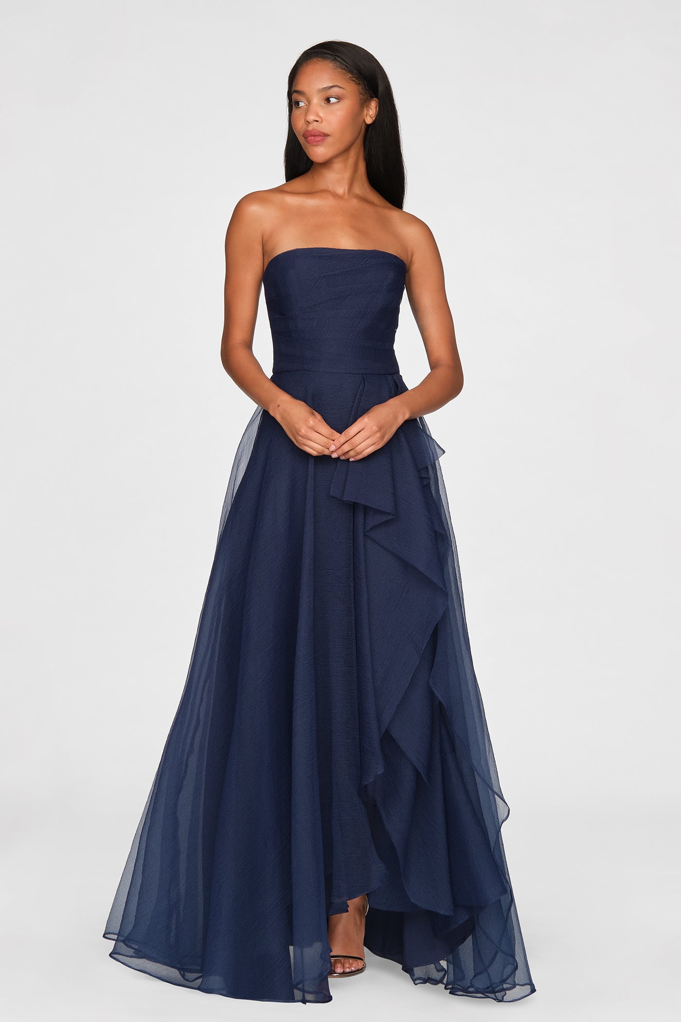 navy blue dress strapless Teresa Draped Gown – THEIA KissProm Royal Blue Off lined bust 70% rayon Wool_Blend_Coat Fit:Modern