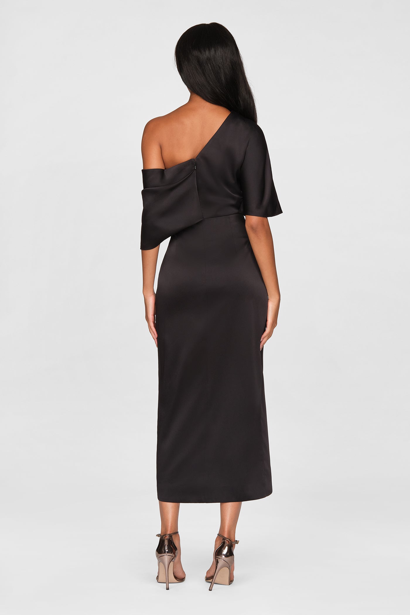 Theia Women's Rayna One Shoulder Draped Gown - Black