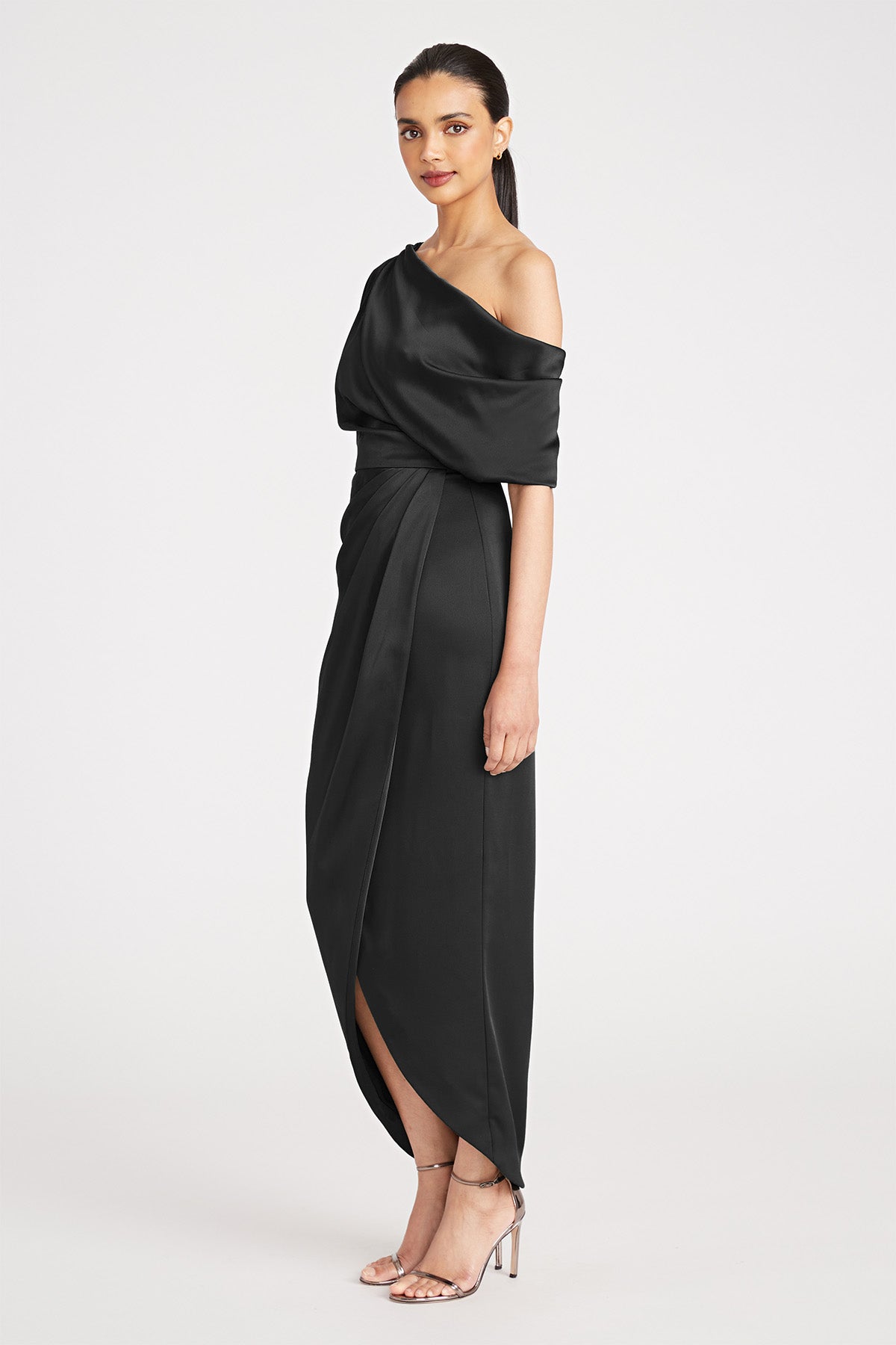 black one shoulder grecian dress NWT Calvin Klein Black Draped One Shoulder Ball Gown Pleated Grecian Formal New