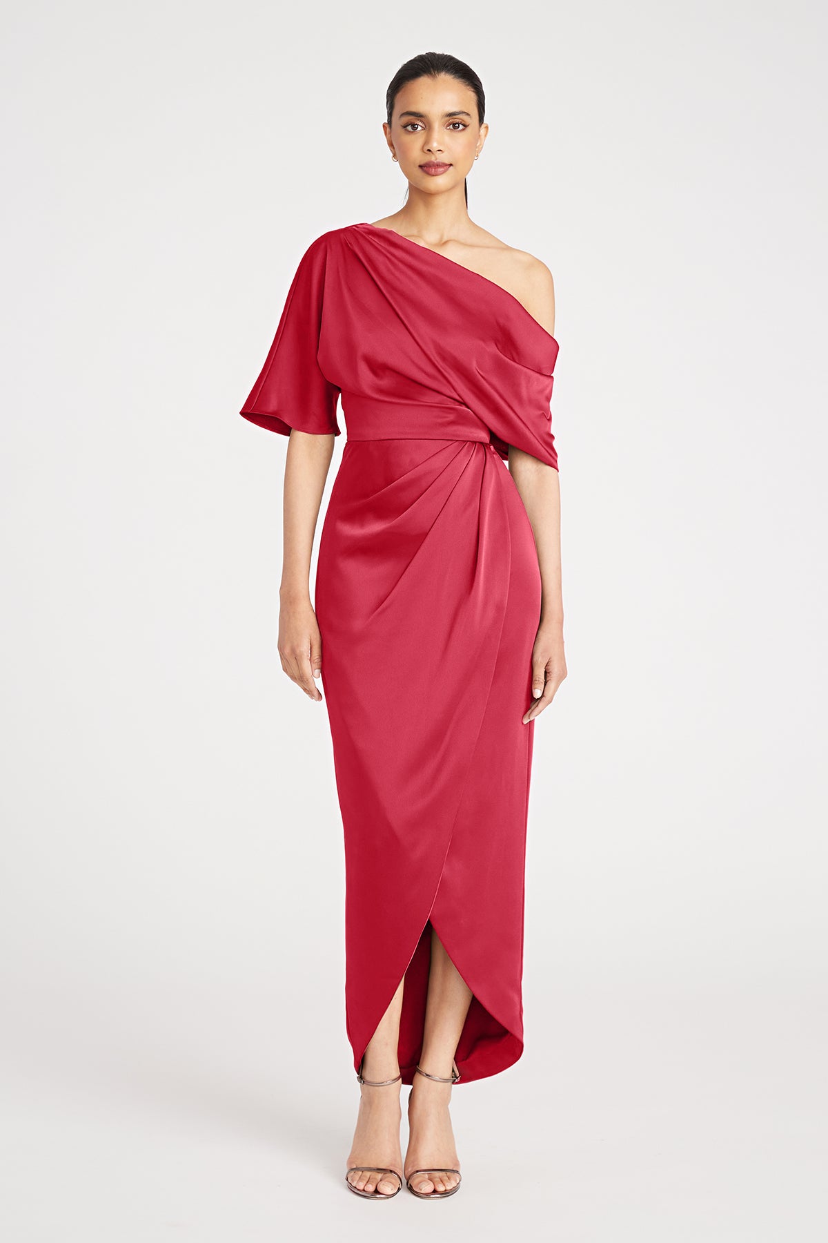 red one shoulder drape dress Red Alari One Shoulder Maxi Dress