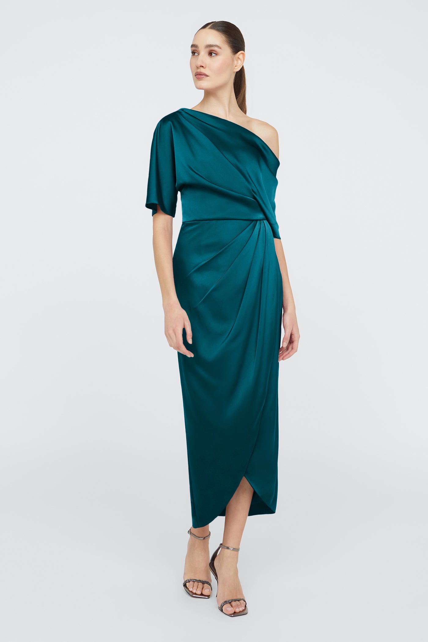 green one shoulder wrap dress Tatiana Velvet One Shoulder Maxi Dress | Sage main image 0