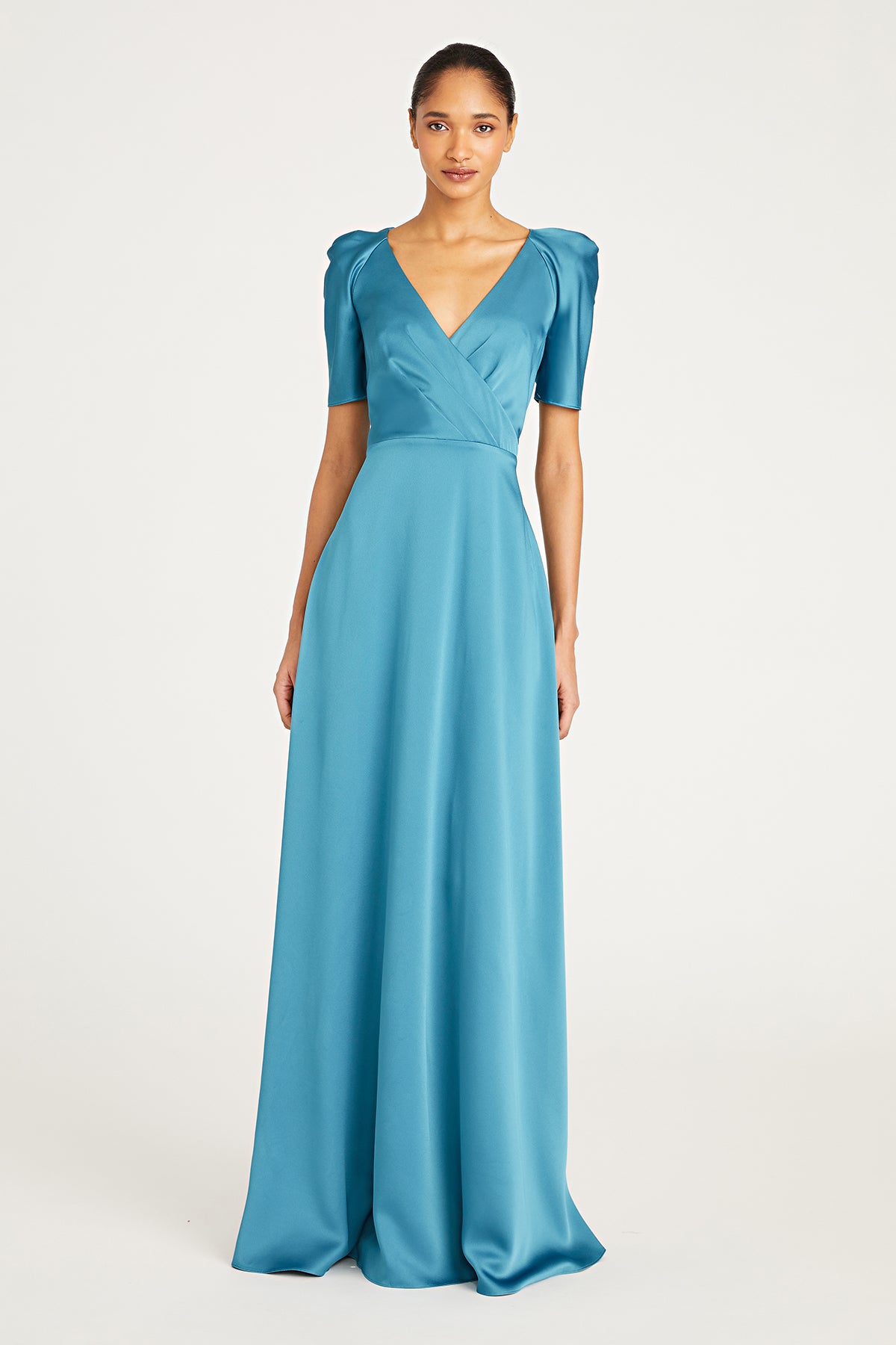 theia v neck satin dress Theia Satin V-Neck Maxi Dress VICI