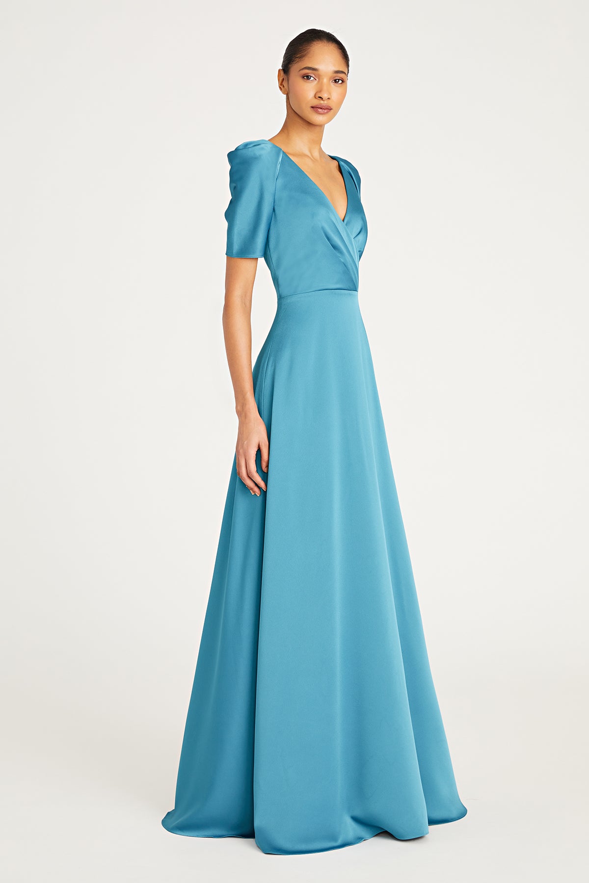 Marina V Neck Satin Gown THEIA Marina V Neck Satin Gown THEIA