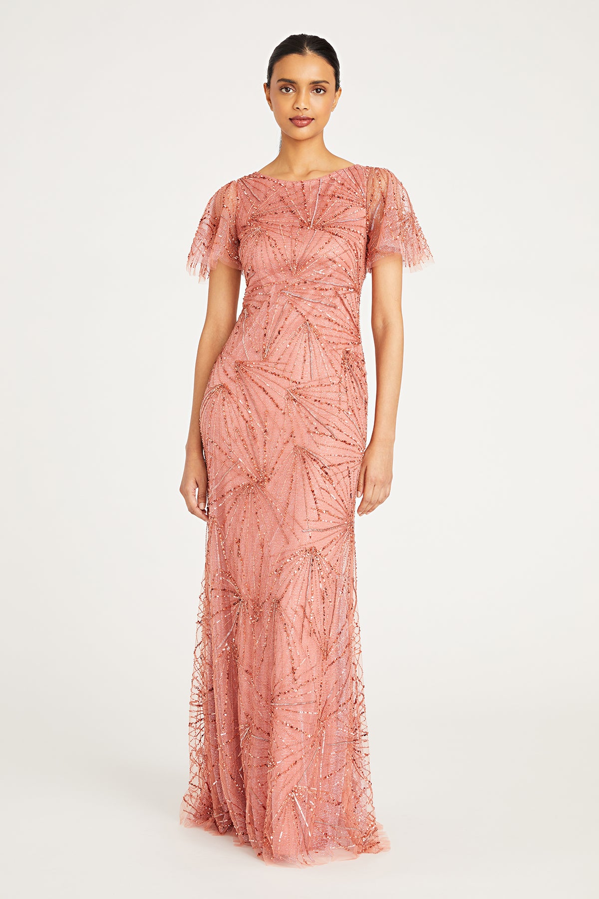 Esther Bateau Neck Beaded Gown