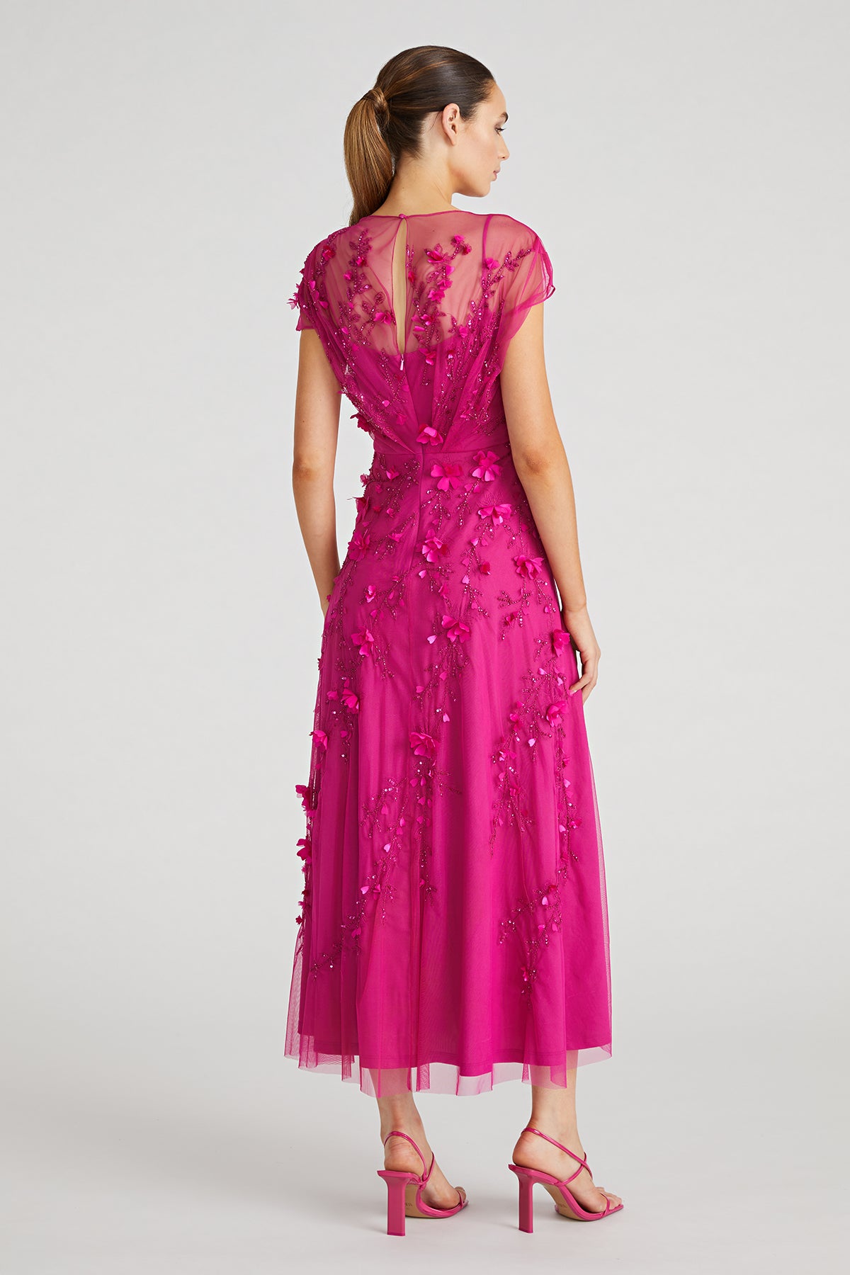 leona petal midi dress THEIA Leona Petal Midi Dress Pink Floral