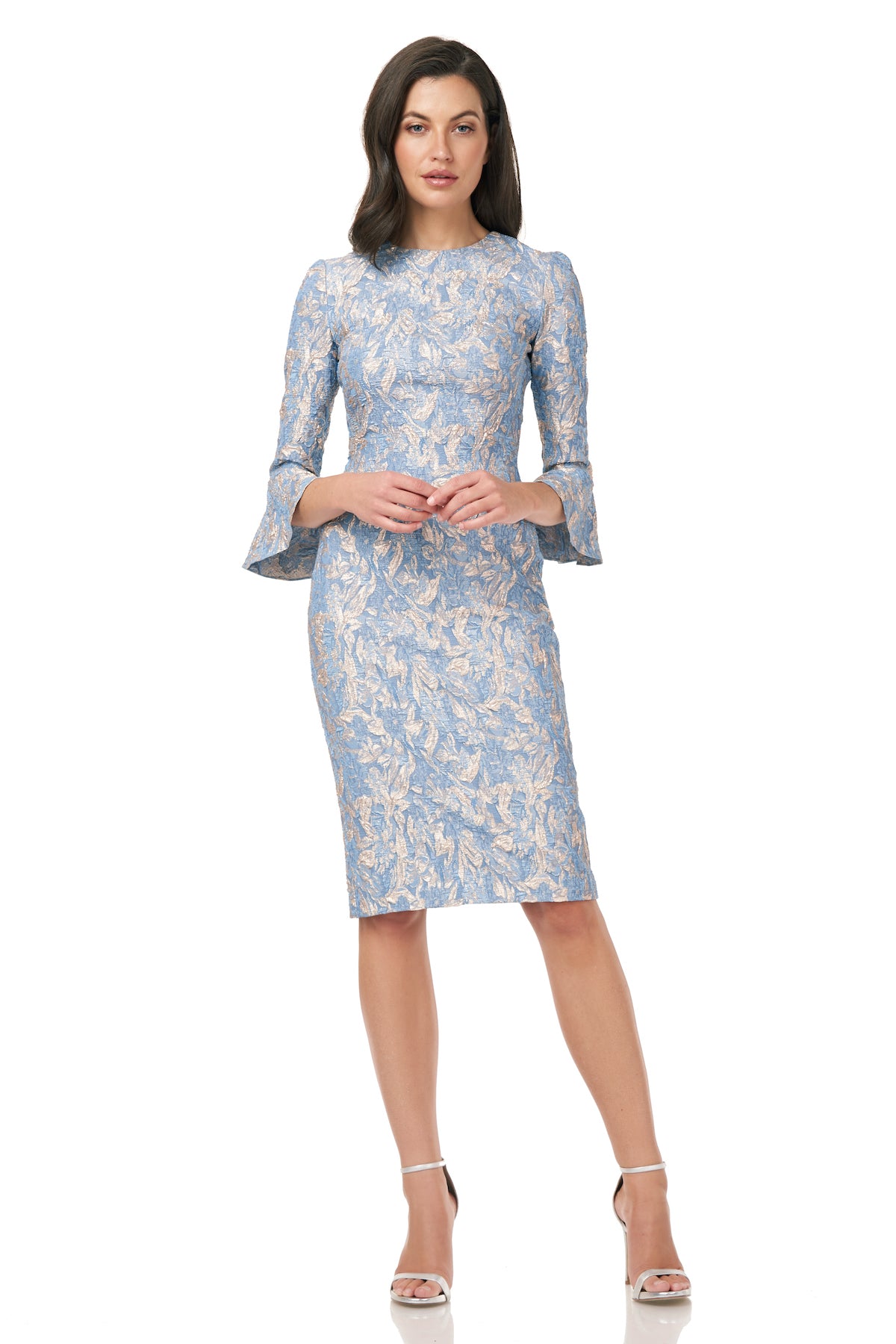 Bell Sleeve Cloque Cocktail Dress Bell Sleeve Cloque Cocktail Dress