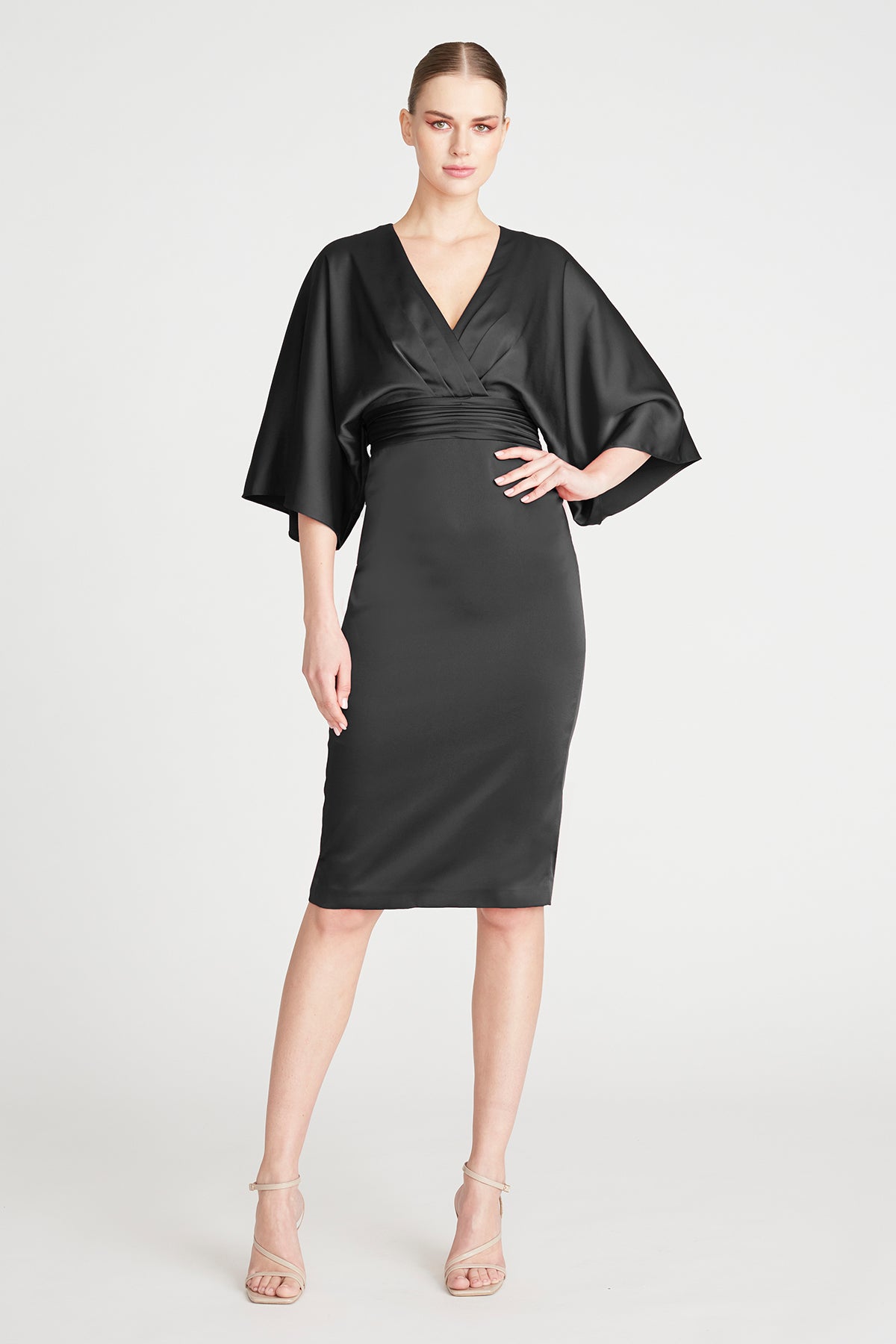 Kimono Satin Cocktail in Black THEIA