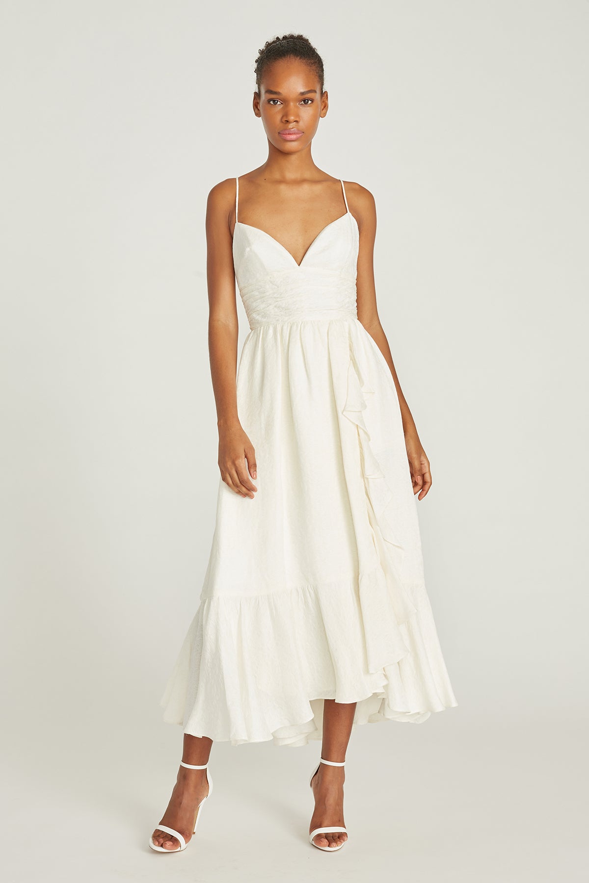 white ruched ruffle dress Ruched Bust Ruffle White Dress