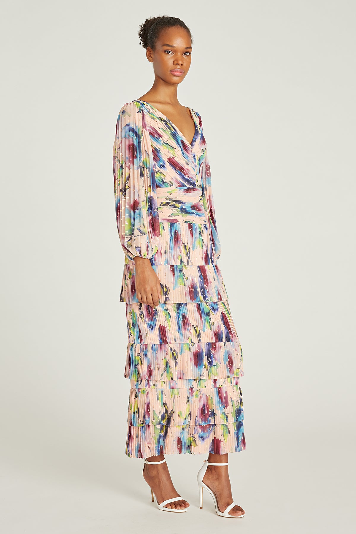 Theia Ellis Pleated on sale Maxi Dress