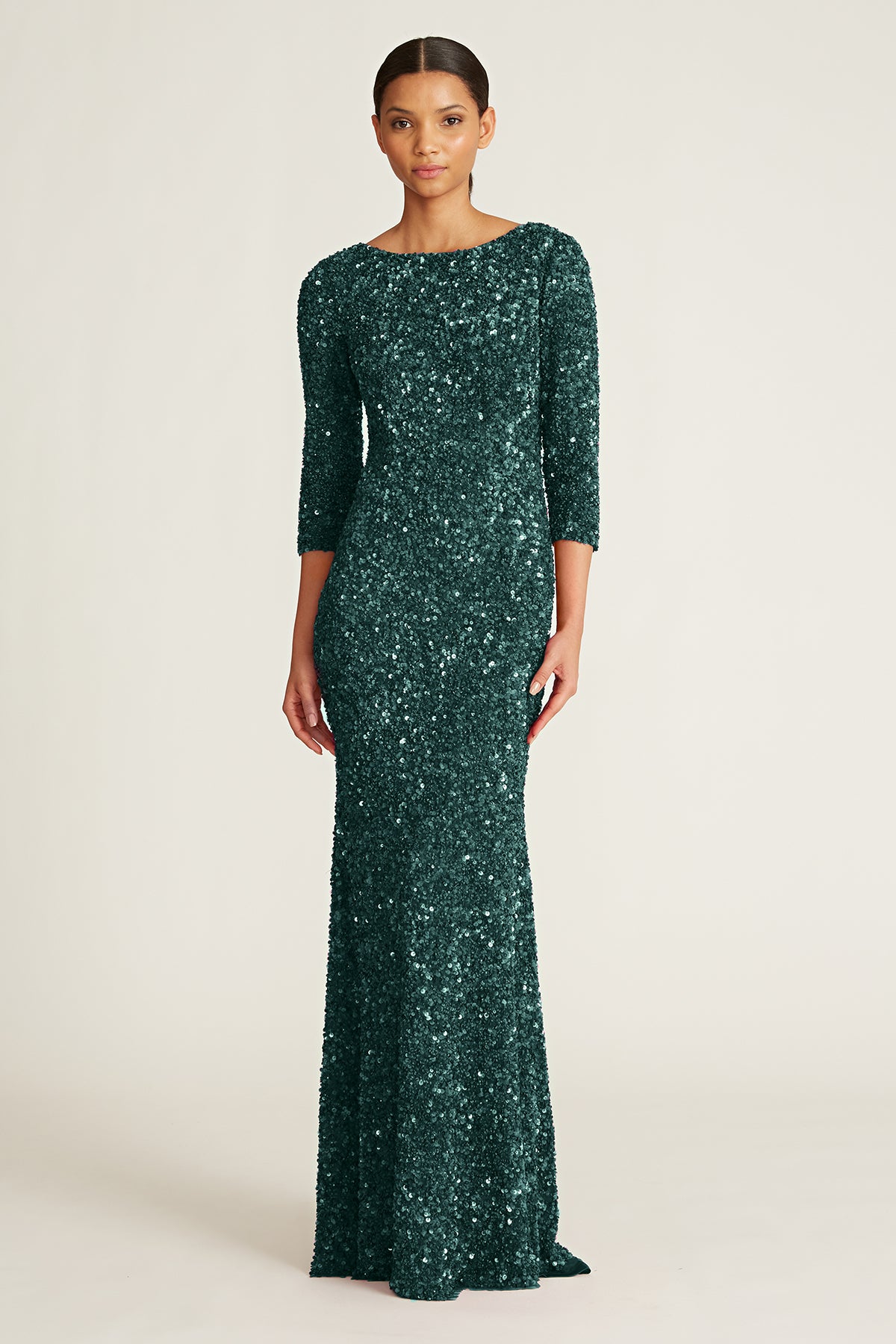 3/4 Sleeve Sequin Gown