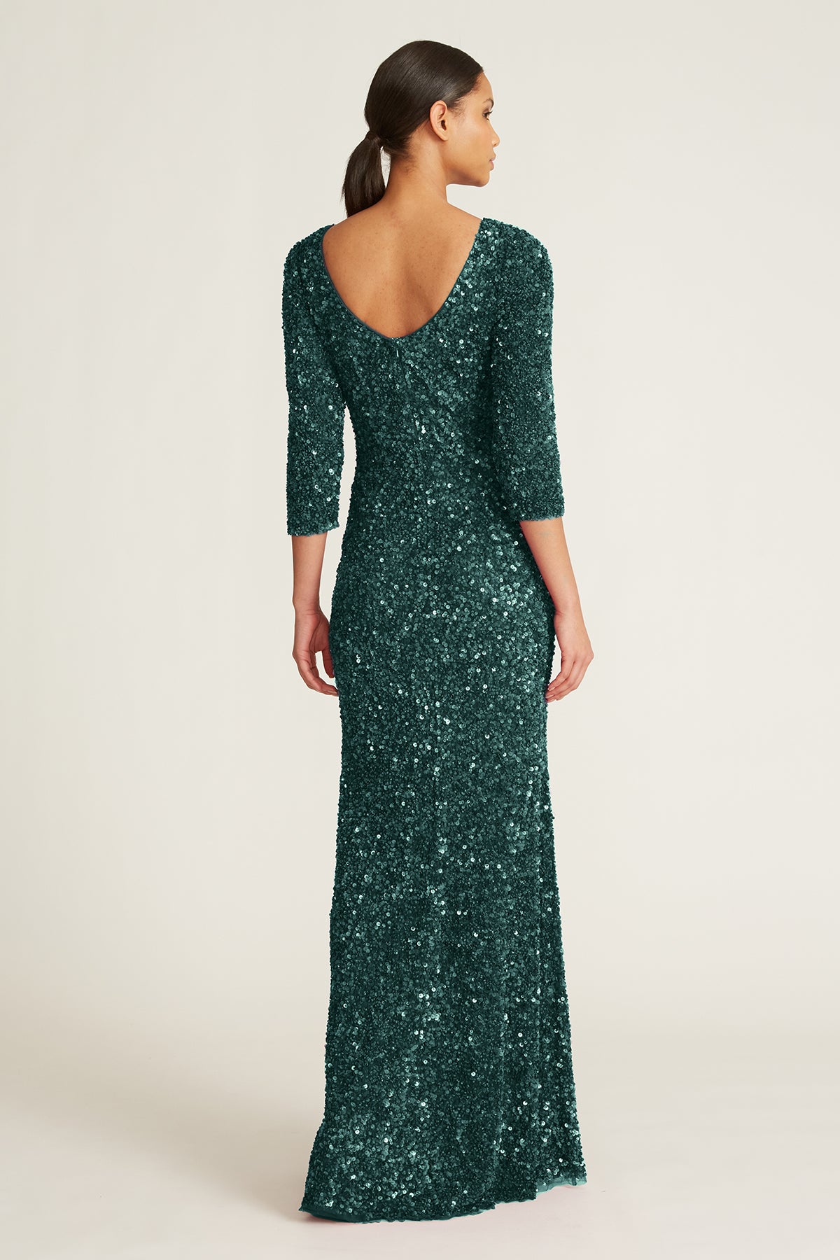 3/4 Sleeve Sequin Gown
