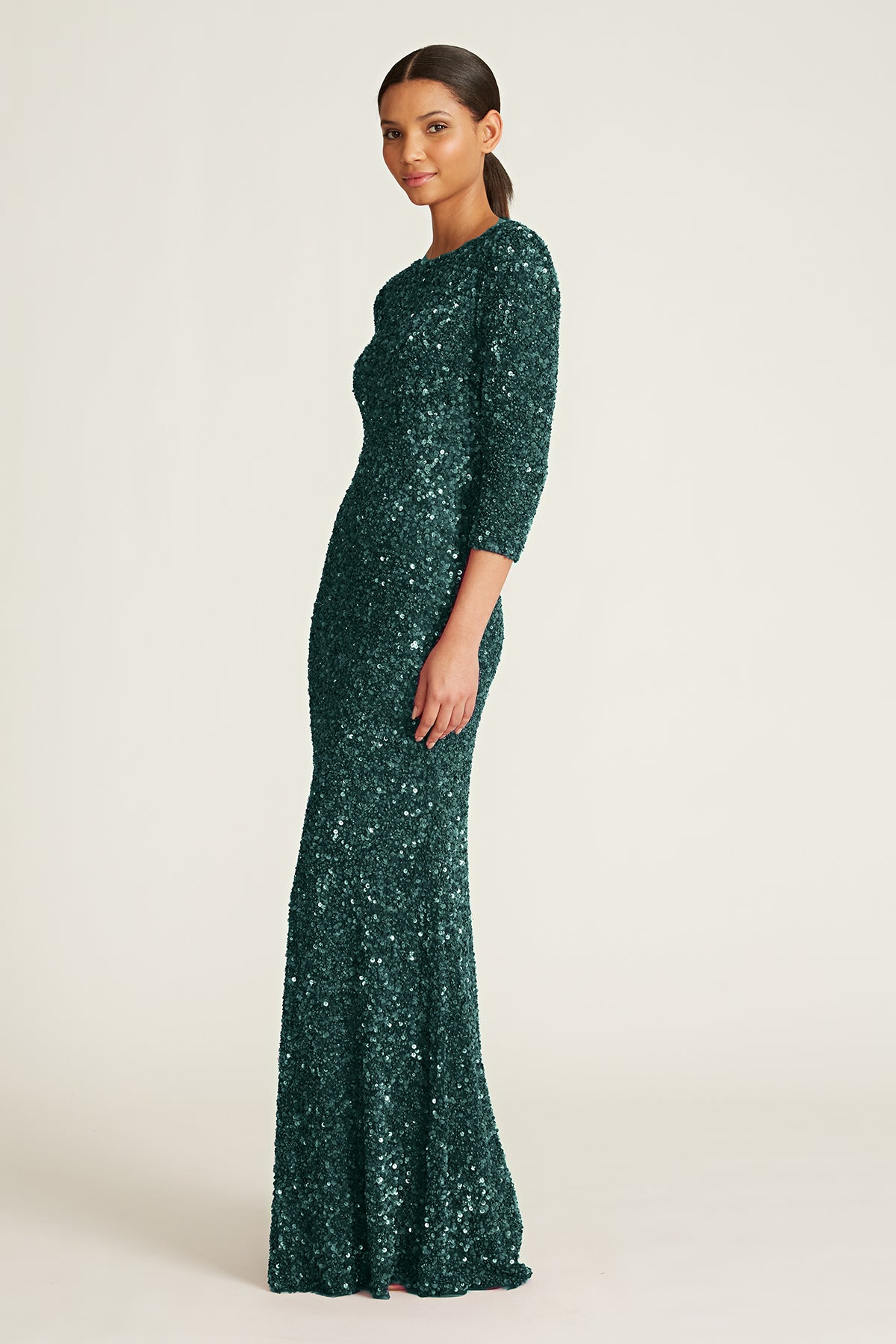 3/4 Sleeve Sequin Gown