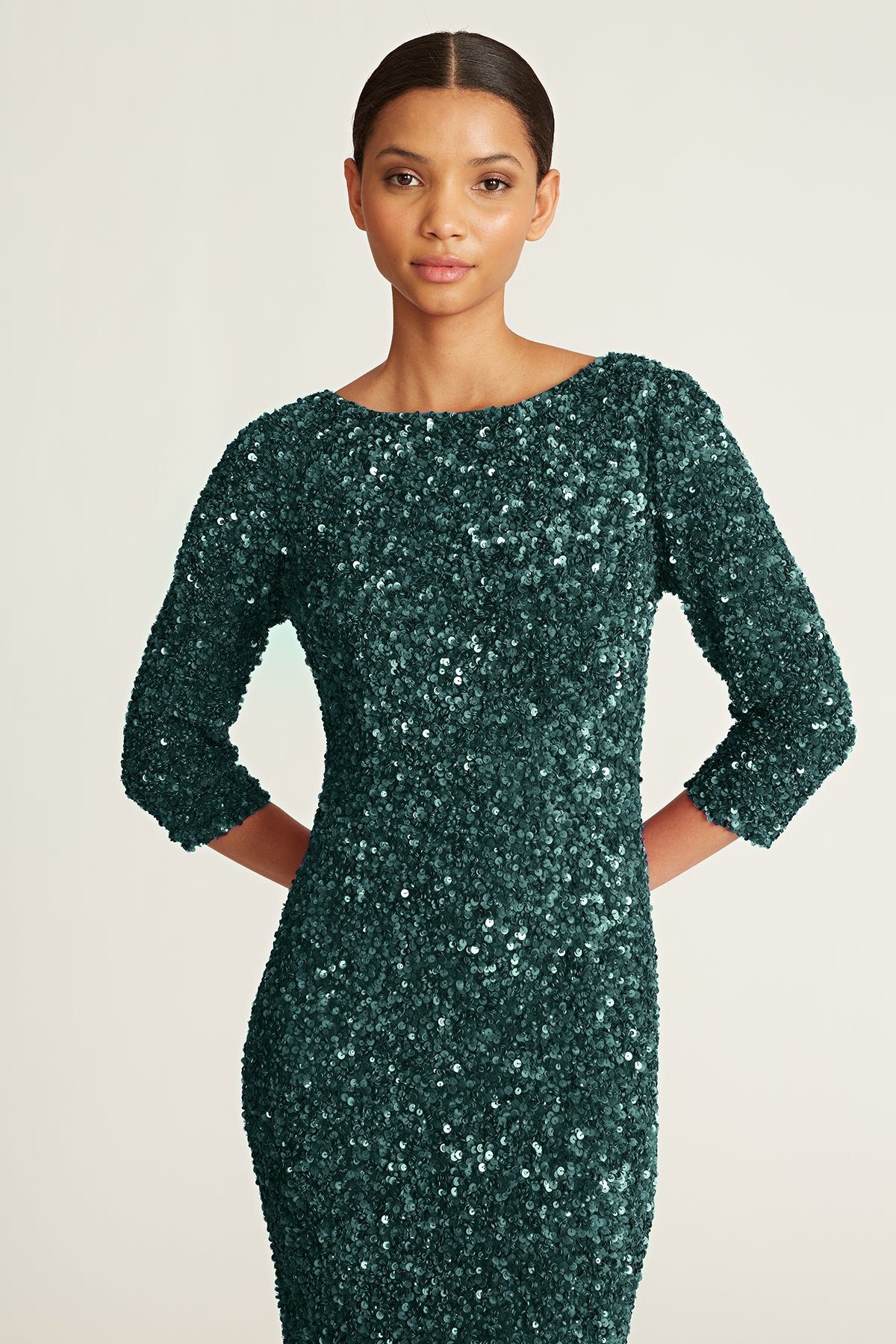 3/4 Sleeve Sequin Gown