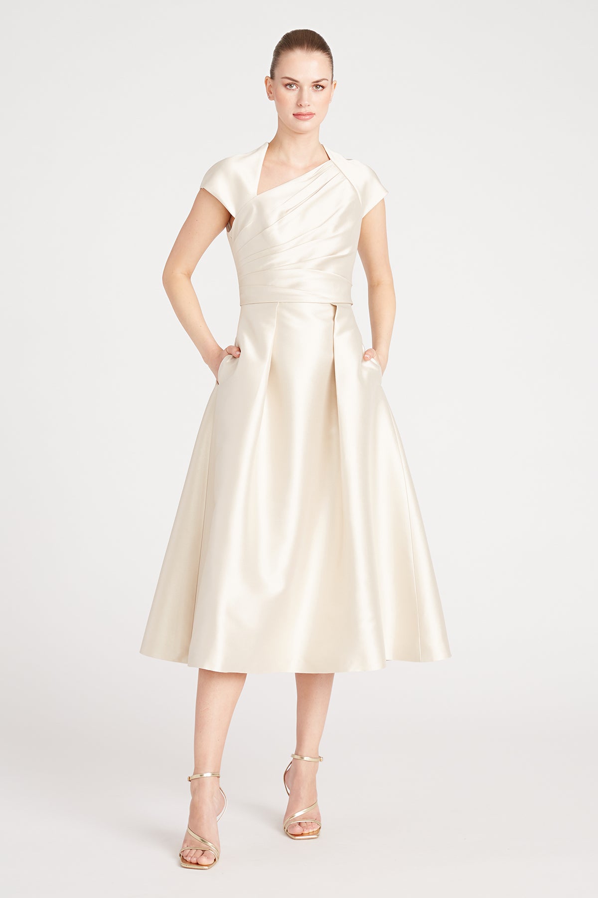 Cap Sleeve Tea Length Dress THEIA Cap Sleeve Tea Length Dress THEIA