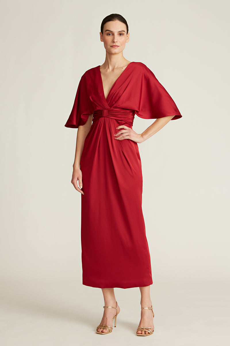 Theia Women's Lucia V-Neck Midi Dress