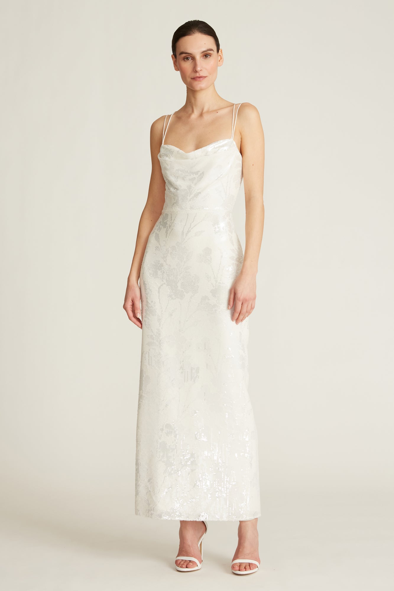 white sequin cowl neck dress Women's Sequin Cowl Neck Maxi Wedding Dress, Ivory