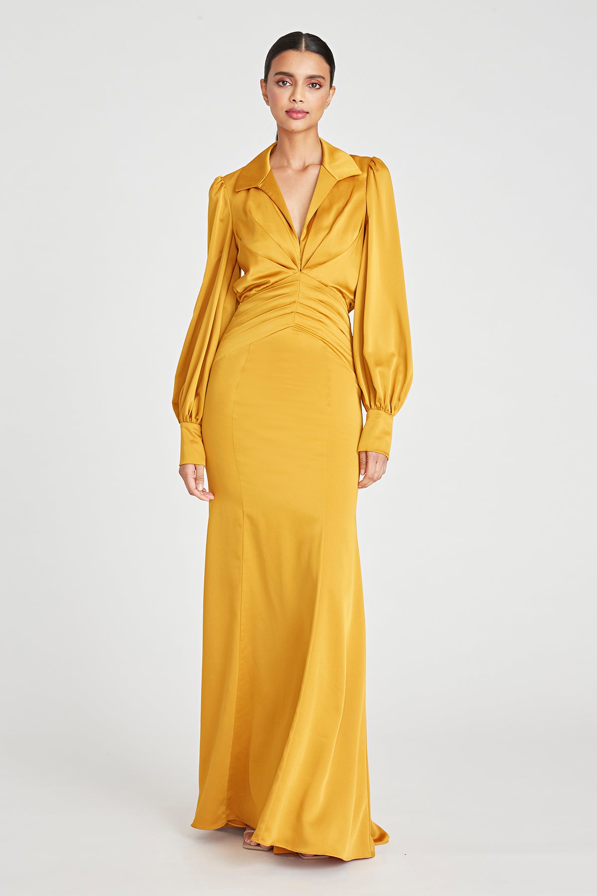 THEIA - Darlene Long Sleeve Gown in HONEY THEIA - Darlene Long Sleeve Gown in HONEY