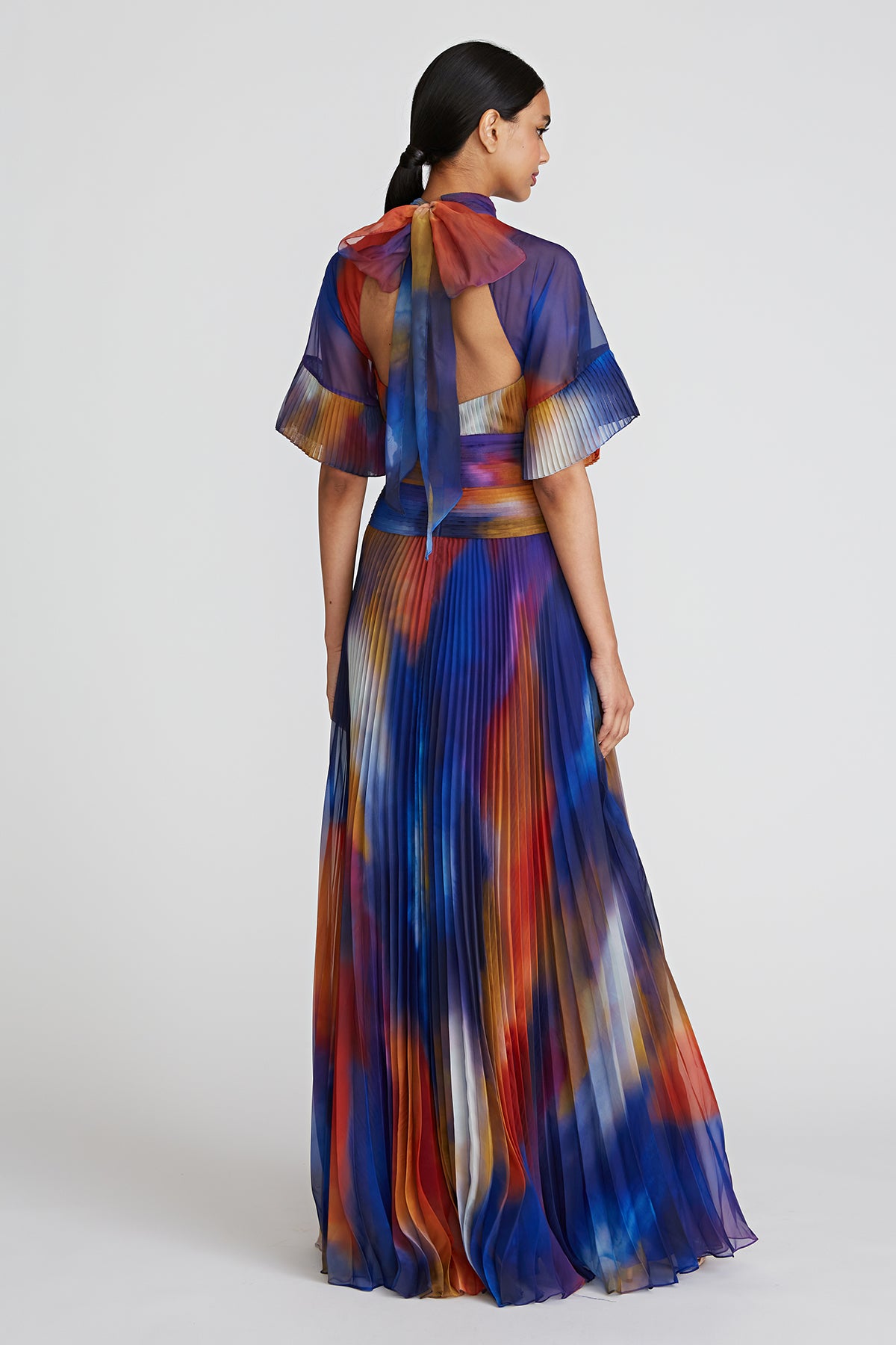 THEIA - Elaine Pleated A-Line Gown in ABSTRACT FRESCO