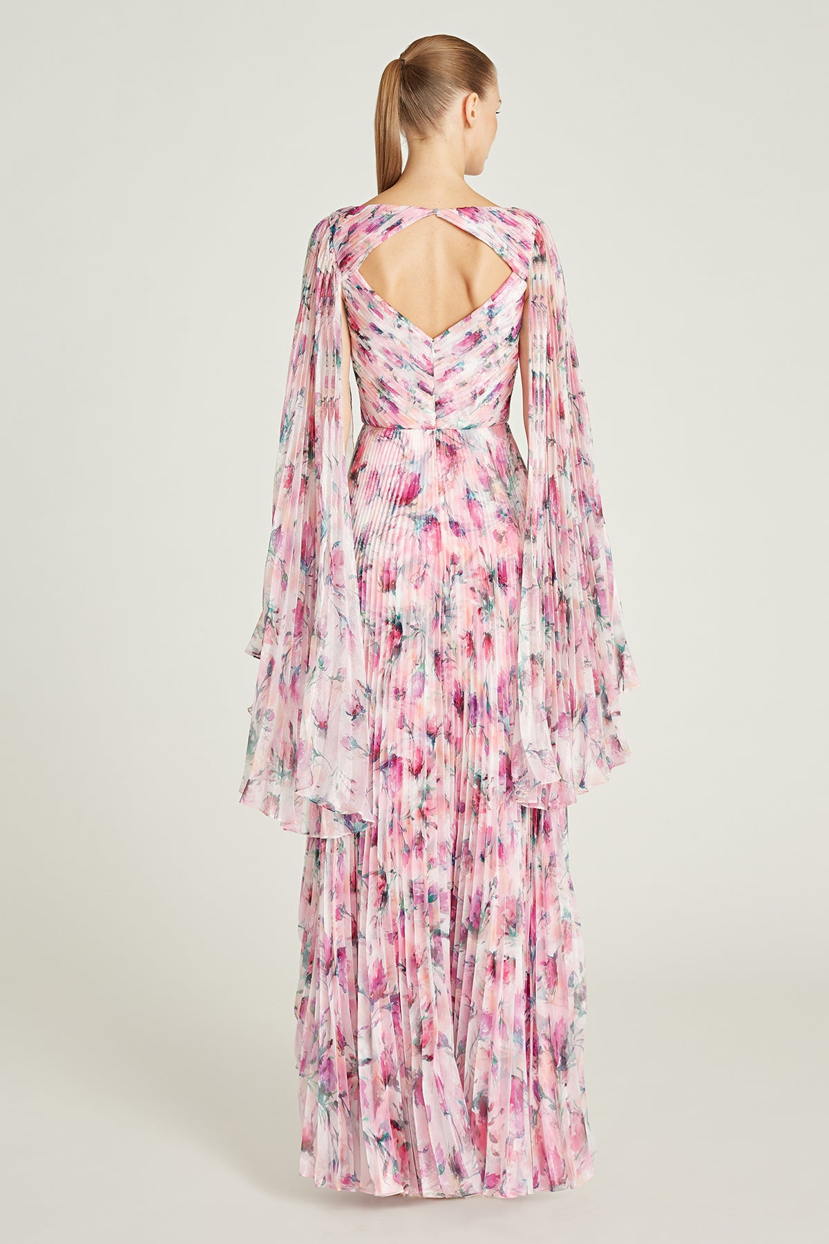 Melinda Pleated V Neck Gown