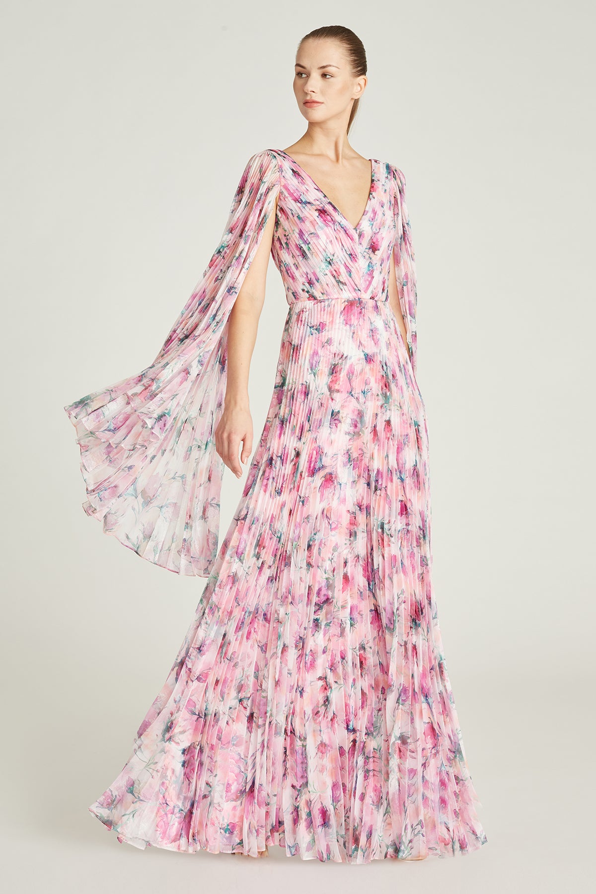 Melinda Pleated V Neck Gown