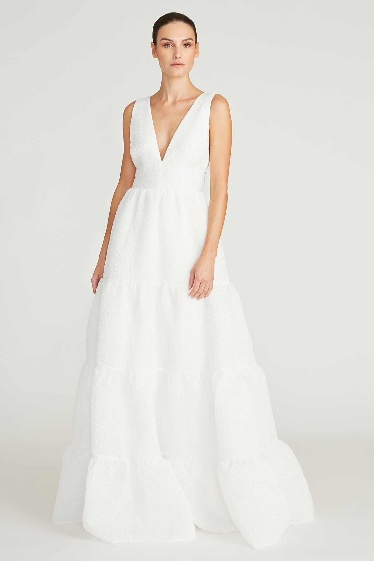 Regina V Neck Tiered Gown