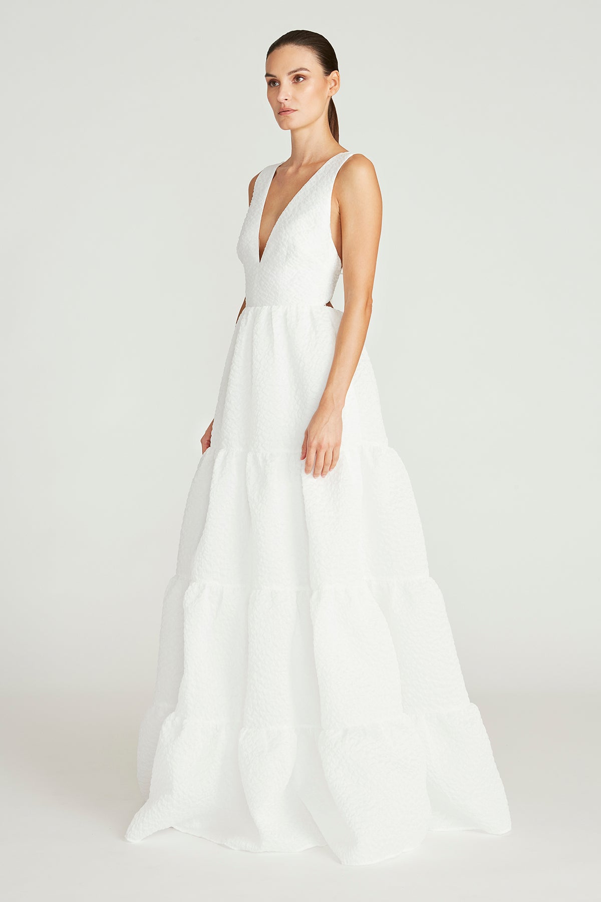 Regina V Neck Tiered Gown
