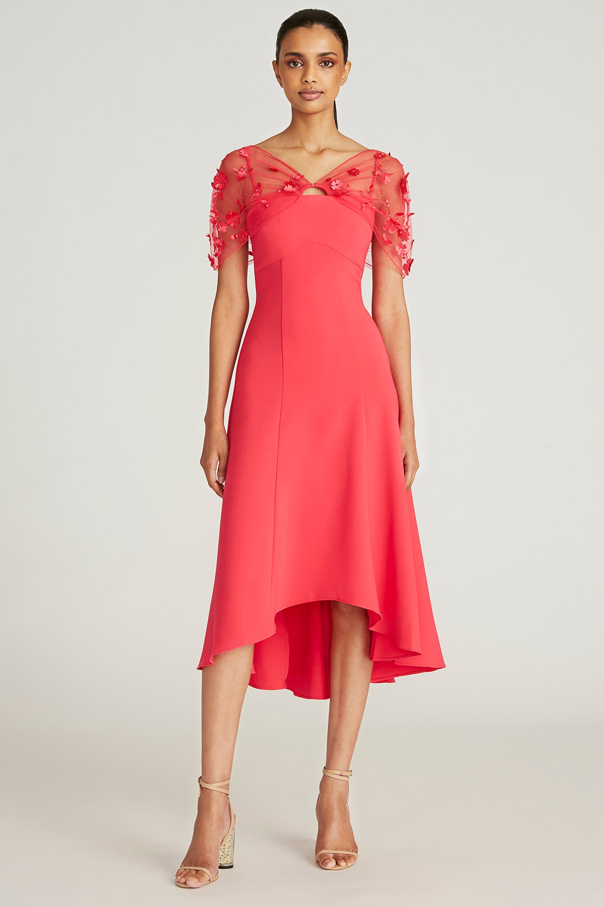 red high low cocktail dress Party Cocktail Dress Burgundy Satin High-Low Midi Dress with Pockets-chiclody, Burgundy US2