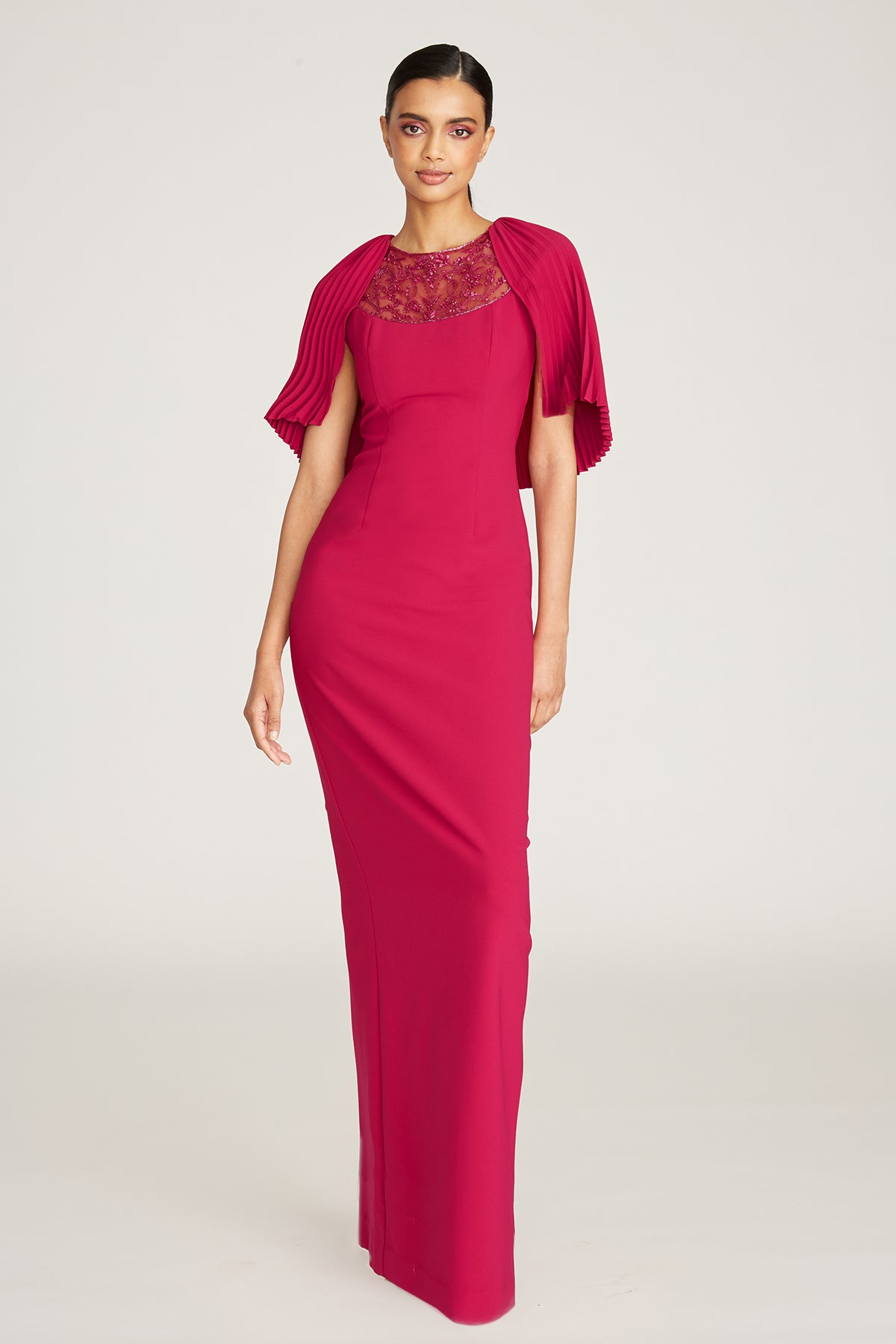 Esme Pleated Cape Column Gown