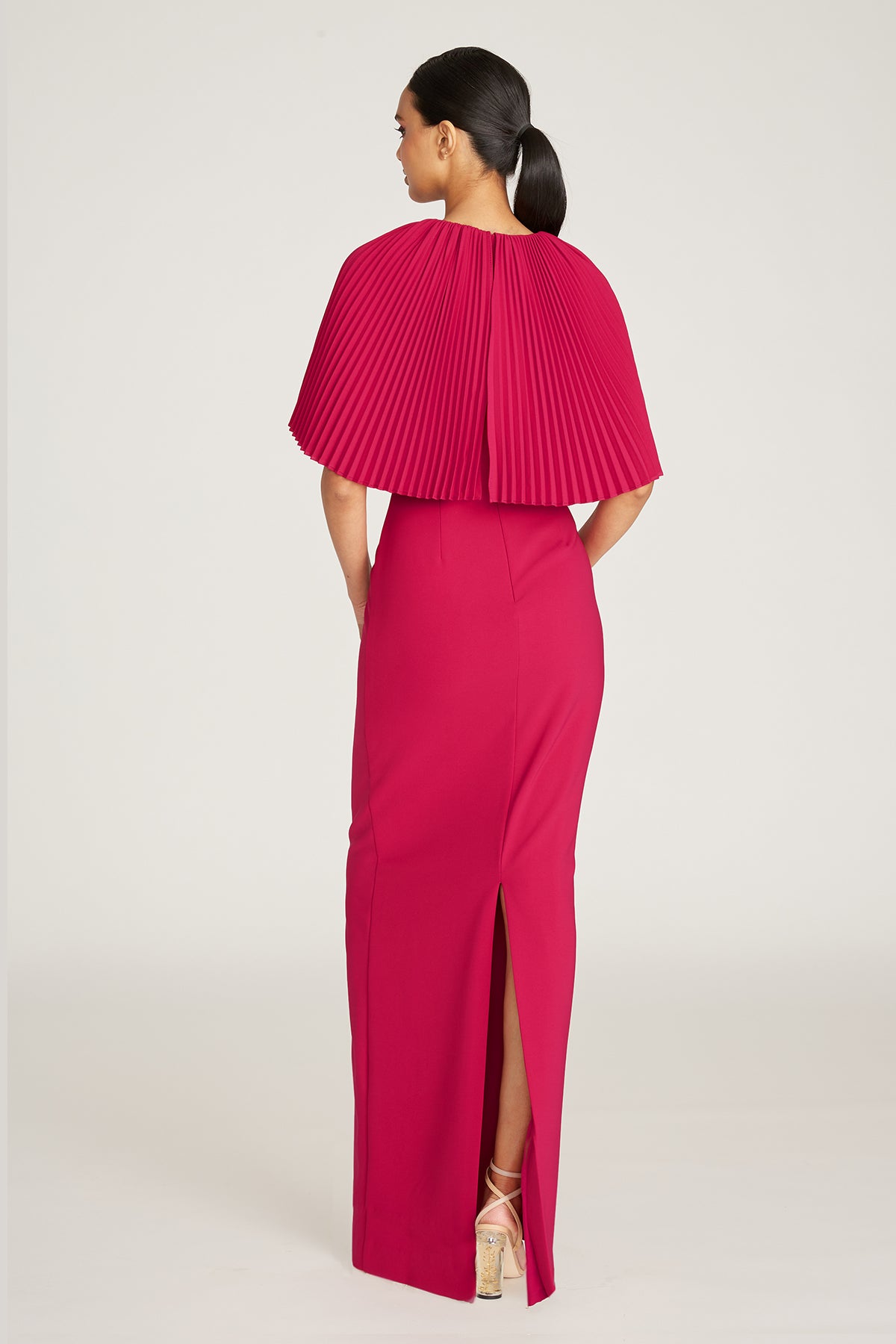 Esme Pleated Cape Column Gown