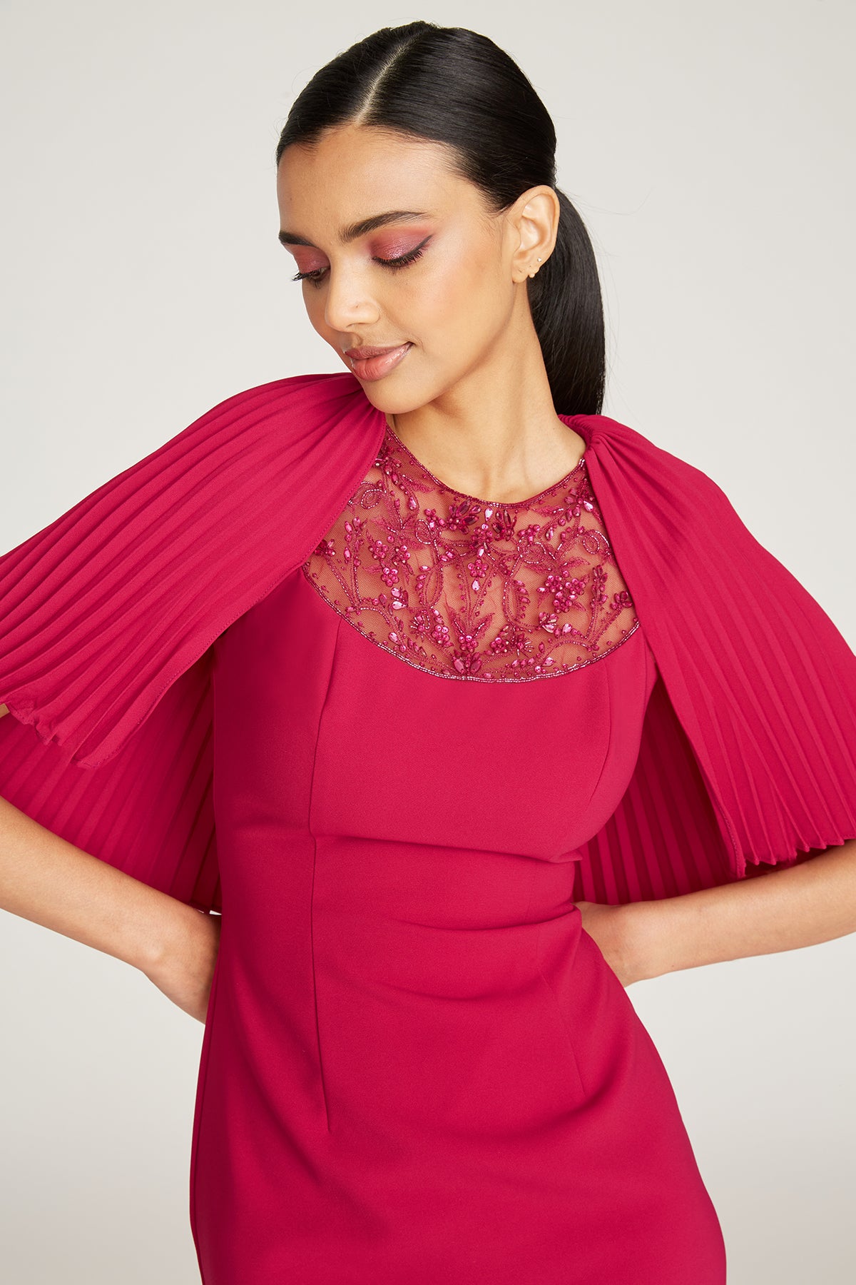 Esme Pleated Cape Column Gown