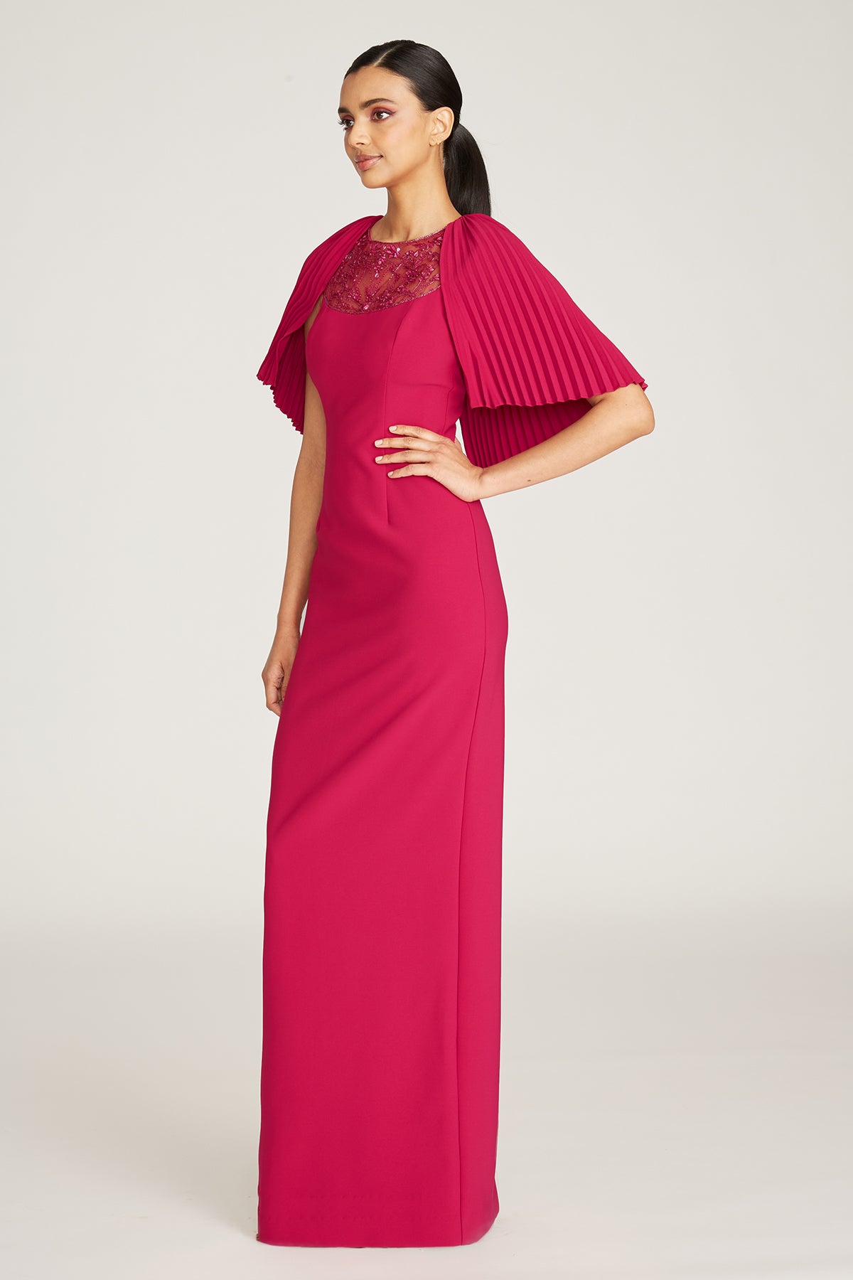 Esme Pleated Cape Column Gown