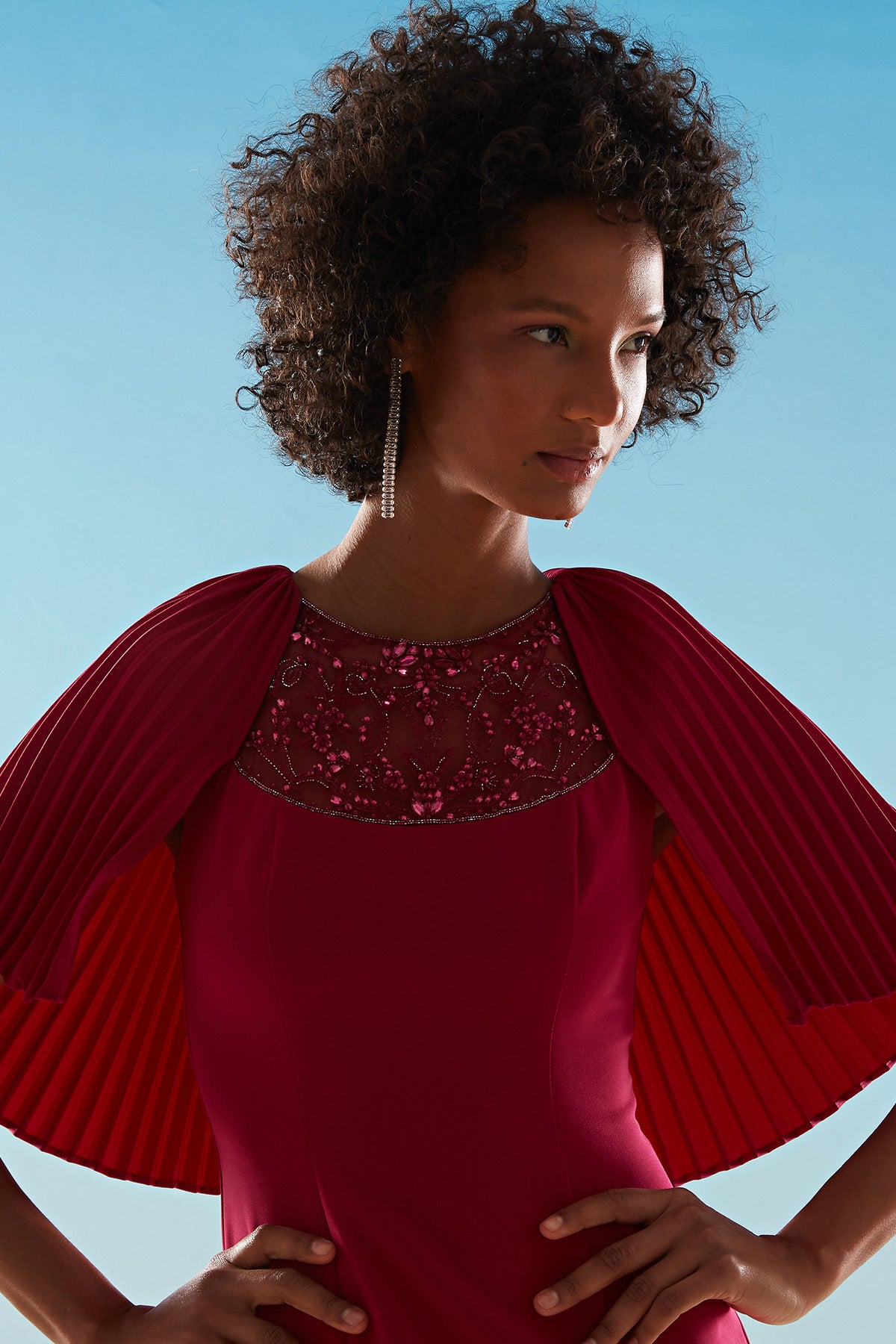 Esme Pleated Cape Column Gown