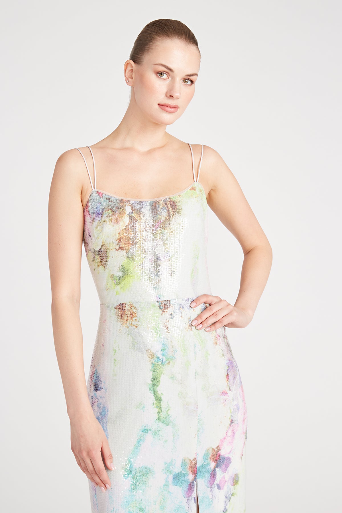 Evie Printed Sequin Gown