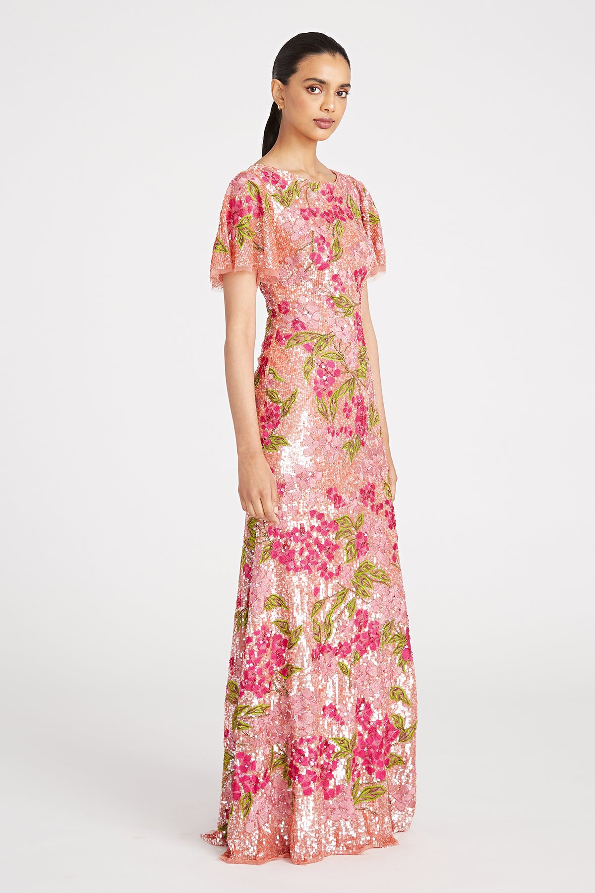 Gina Bacconi Arianna Floral Embroidered Dress, Plum, £184.00