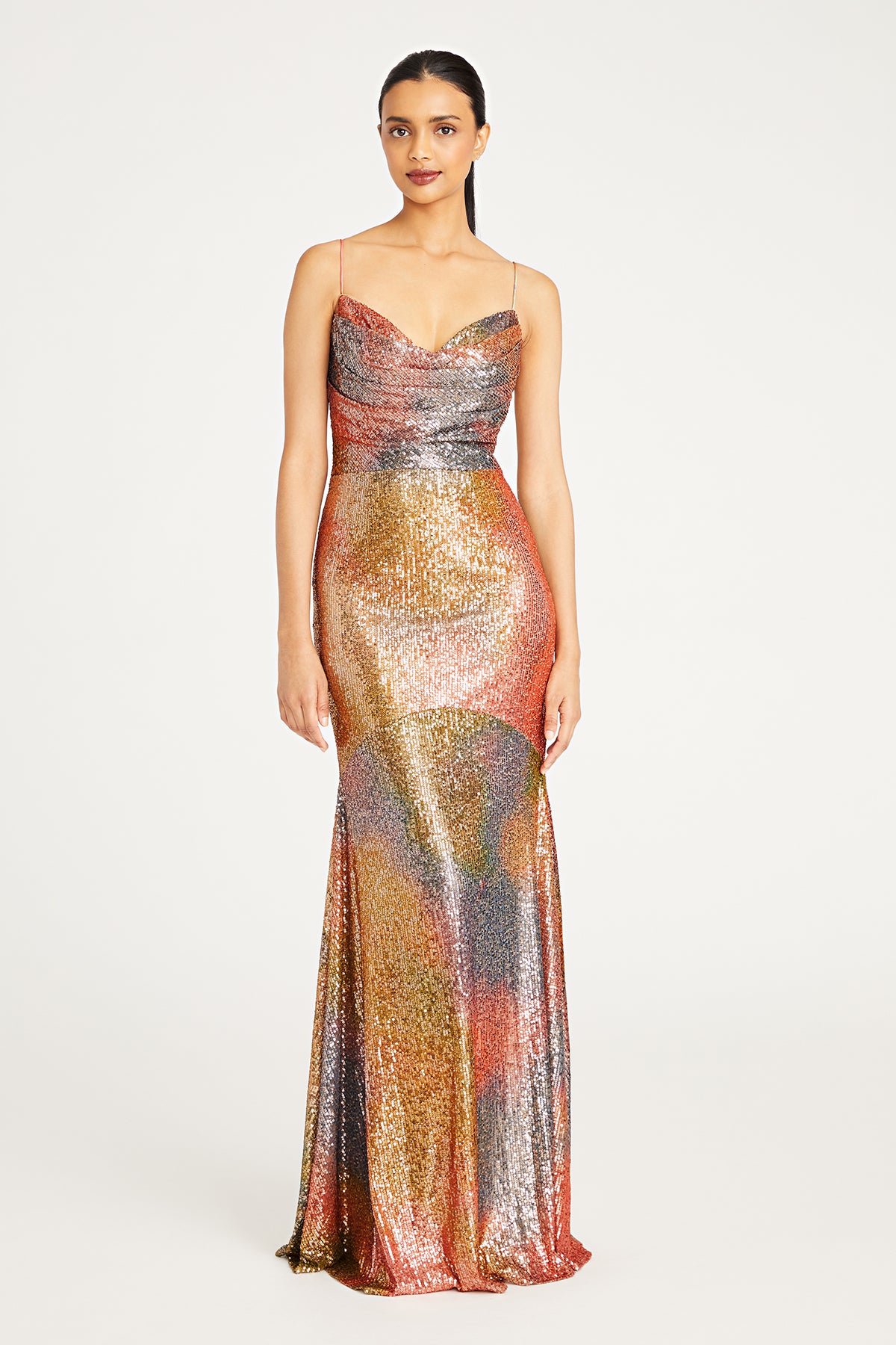 Brynn Cowl Neck Sequin Gown