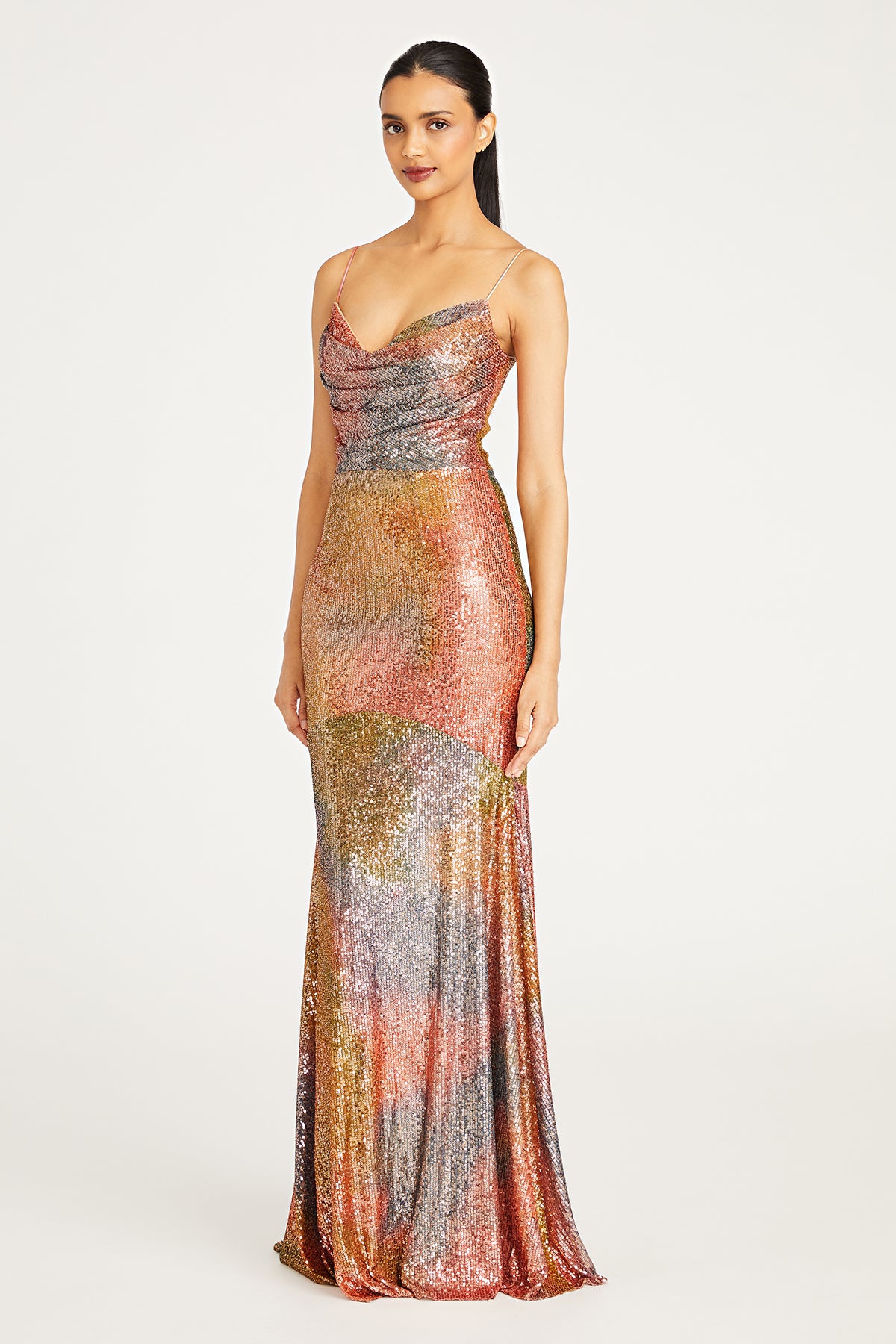 Brynn Cowl Neck Sequin Gown