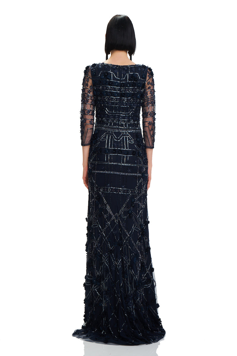 3/4 Sleeve Sequin Gown – THEIA