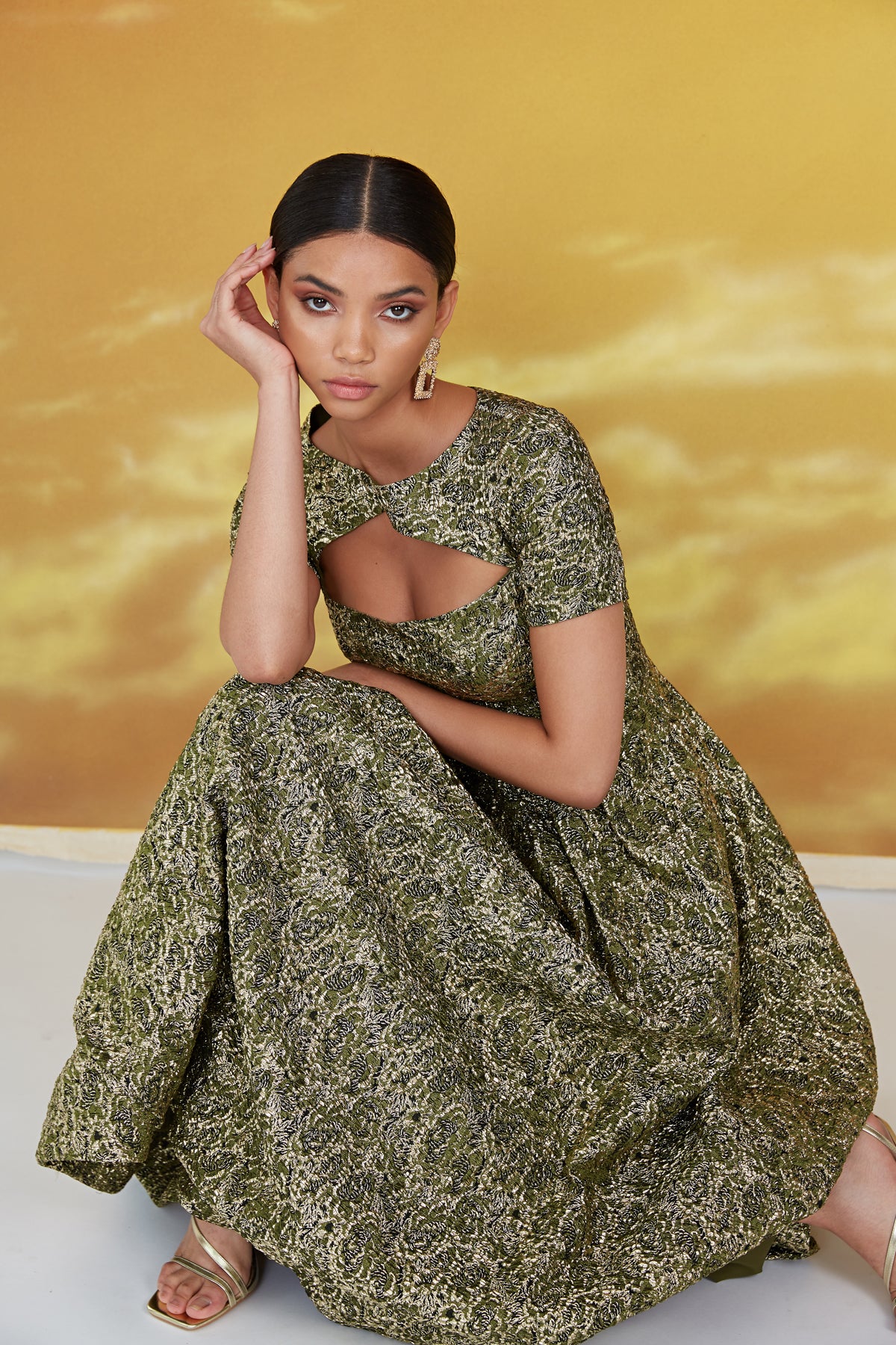 Theia - Natasha Tea Length Gown - Gold Theia - Natasha Tea Length Gown - Gold