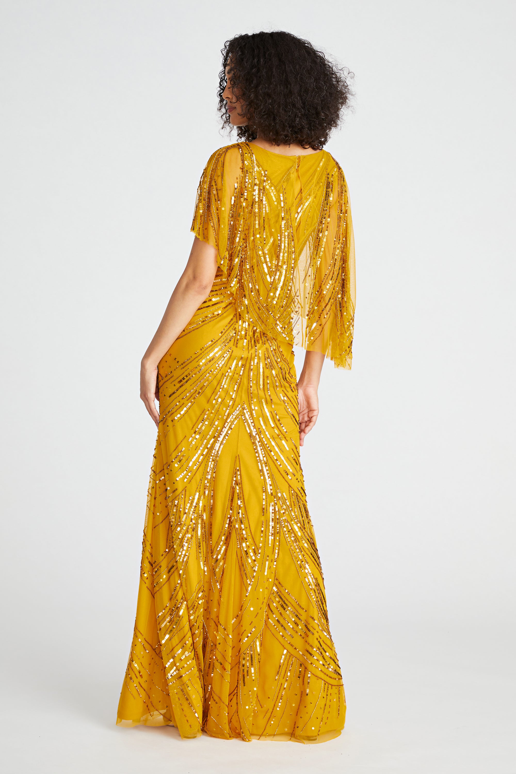Theia Ayla Beaded Shawl Gown, 8 / Gold Theia Ayla Beaded Shawl Gown, 8 / Gold