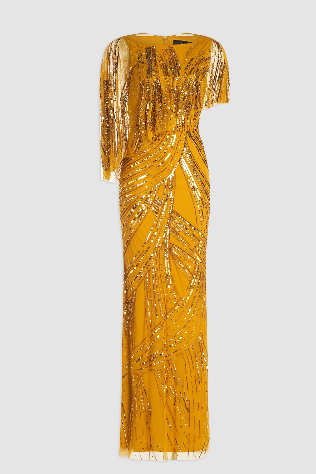 Theia Ayla Beaded Shawl Gown, 8 / Gold Theia Ayla Beaded Shawl Gown, 8 / Gold