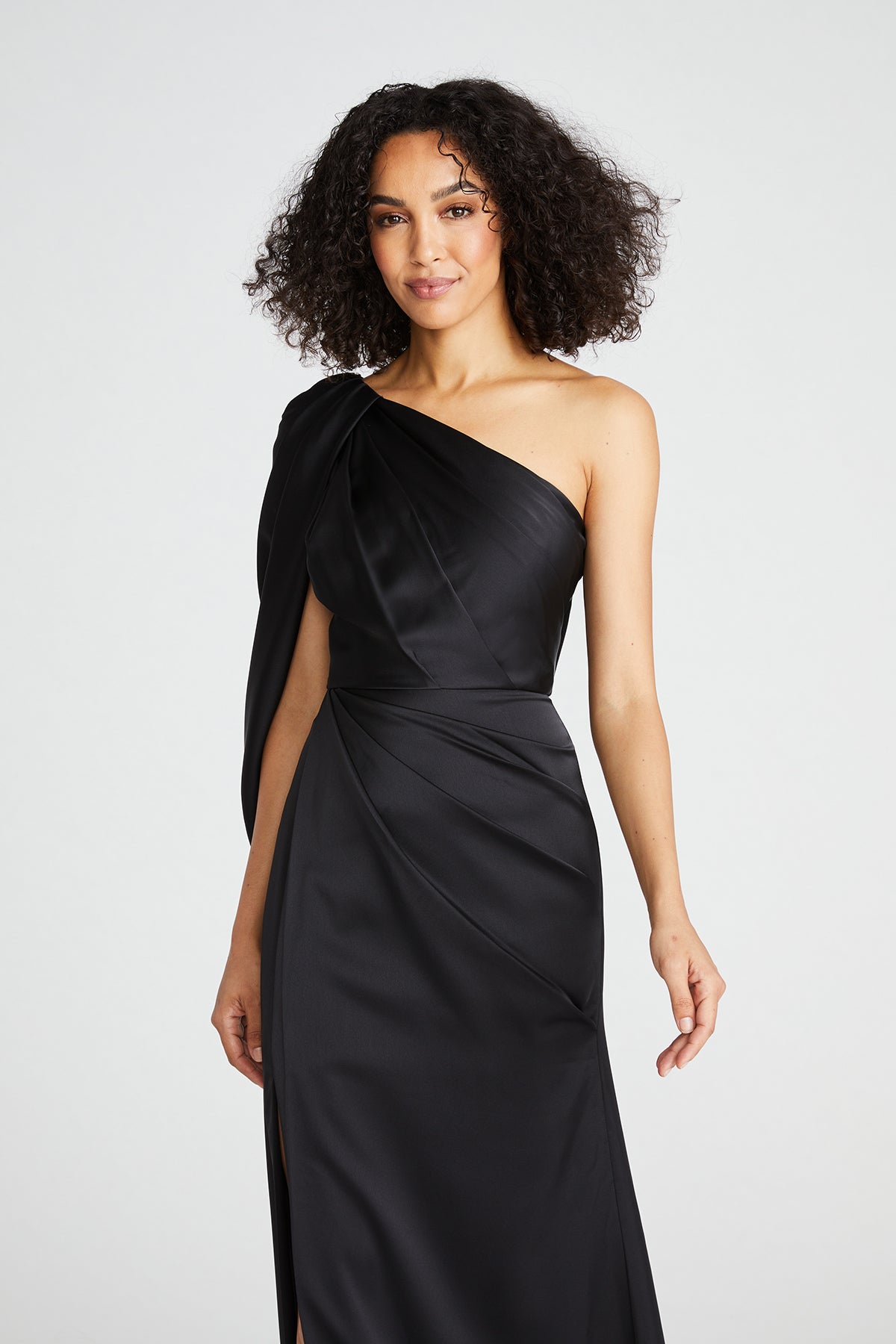 black draped one shoulder dress Tori Draped One Shoulder Gown
